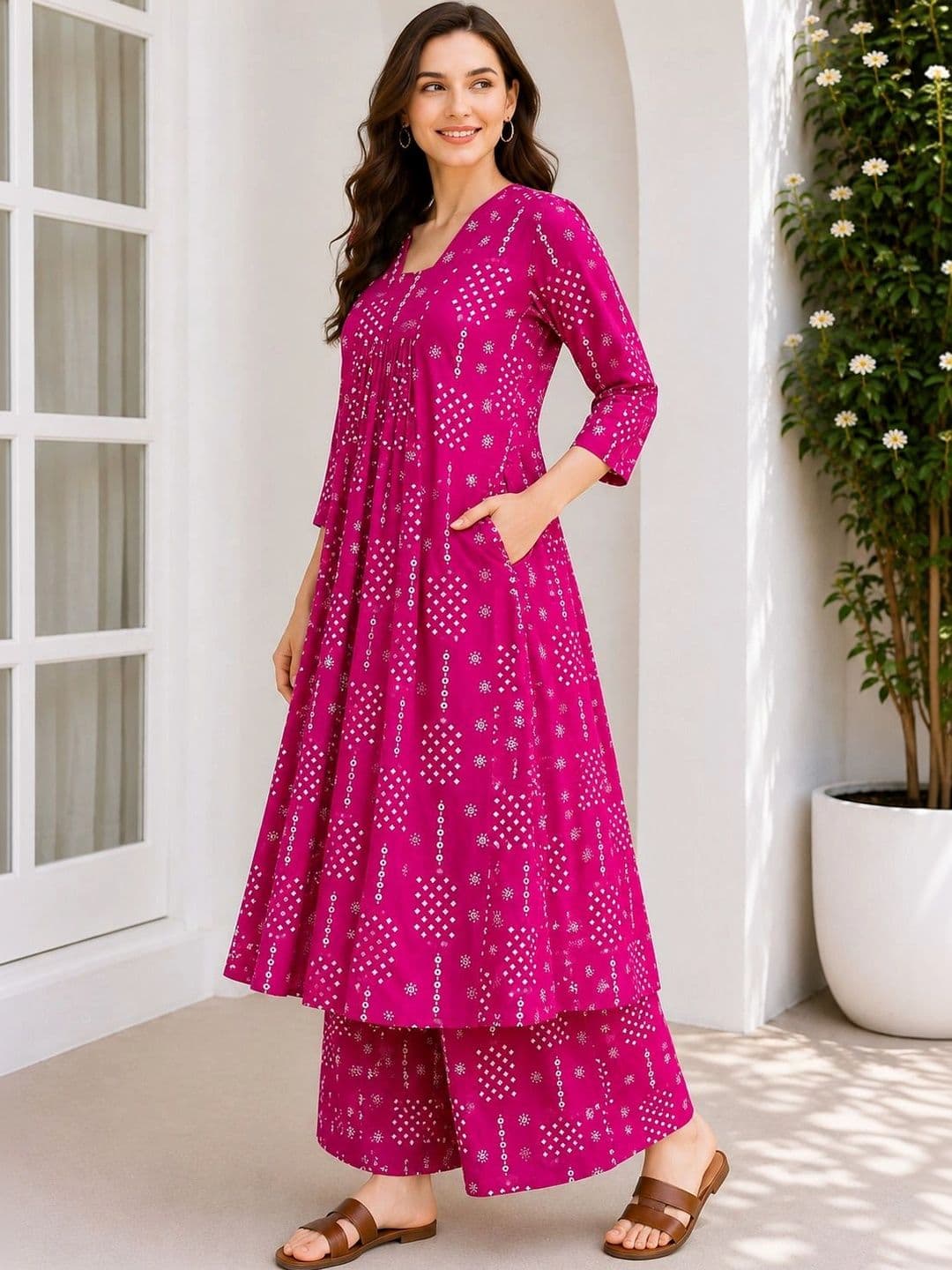 HIVA TRENDZ Women Ethnic Motifs Printed Empire Kurta with Palazzos thumbnail 5