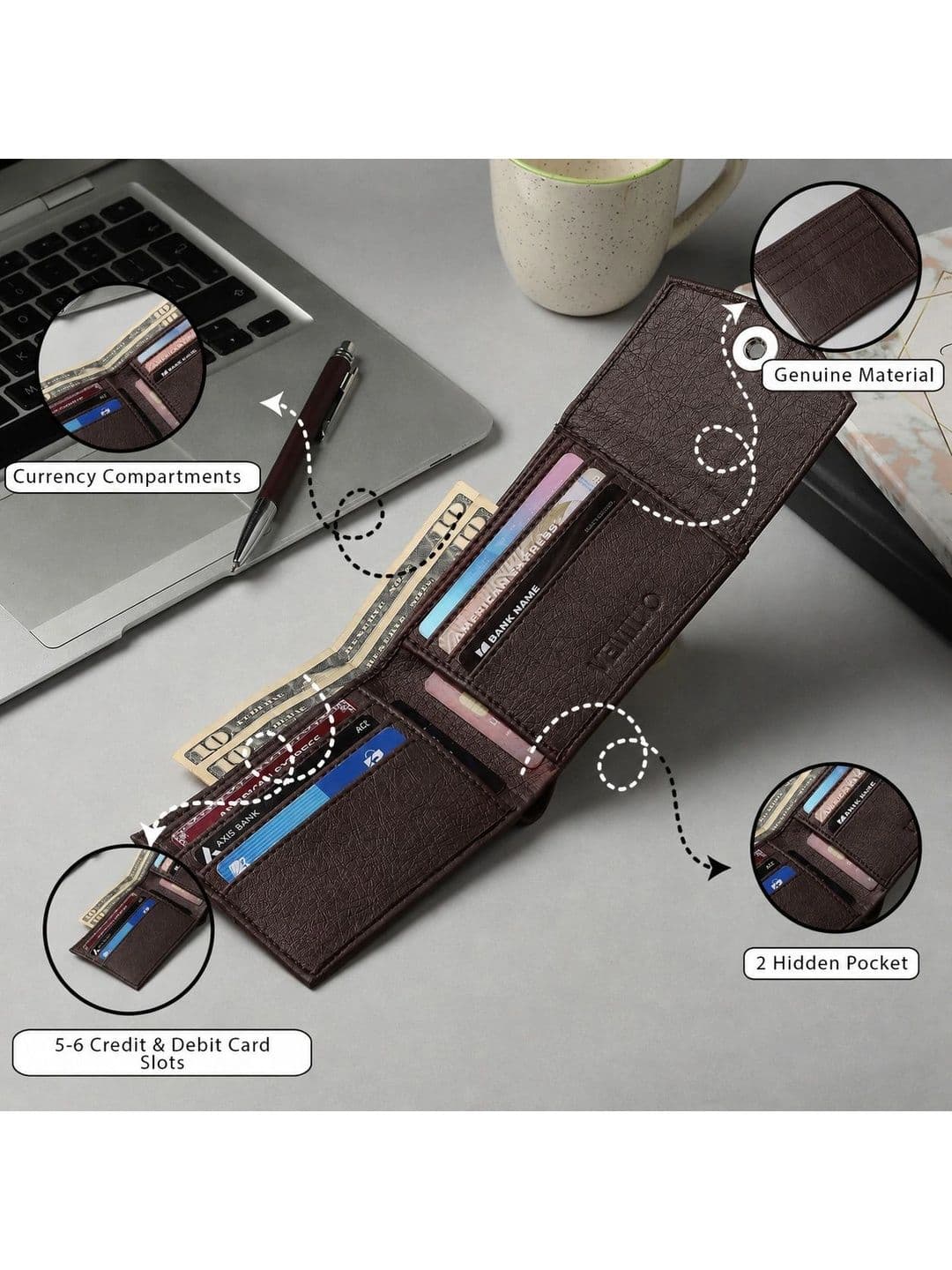 VEMILIO Men Textured PU Two Fold Wallet thumbnail 2