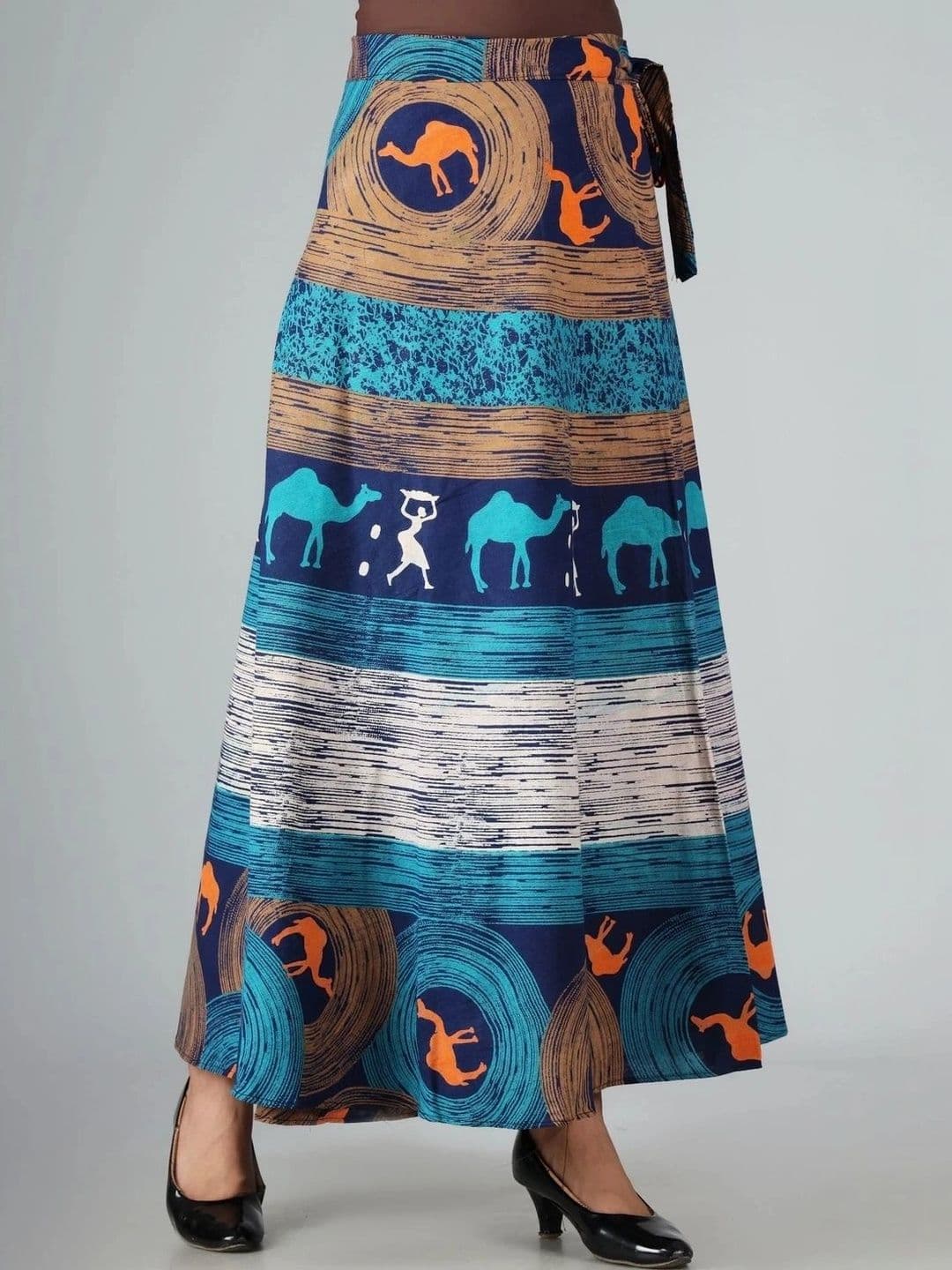 HIMCARE Women Cotton Cambric Geometric Tribal or Aztec Print Maxi Wrap Skirt thumbnail 4