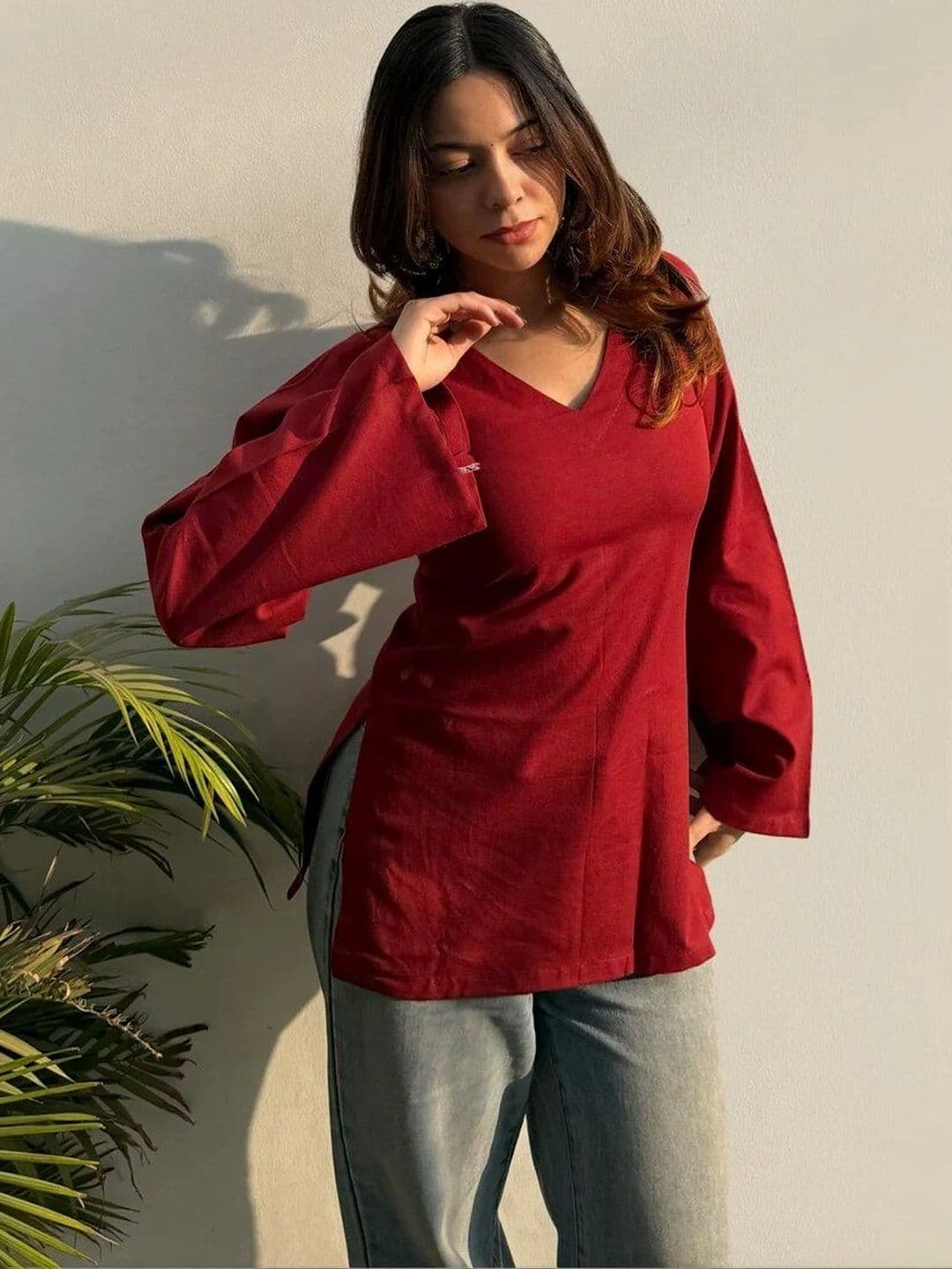 Sangria Women Bell Sleeves Kurta thumbnail 4