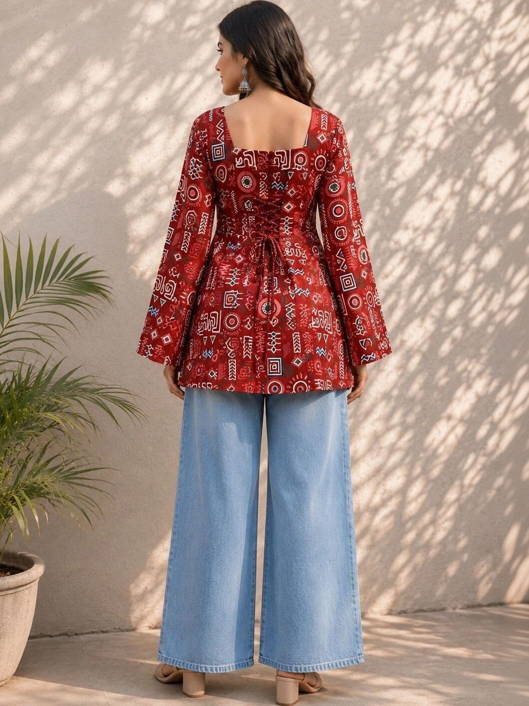 KALINI Women Geometric Printed Flared Sleeves Indie Prints Kurta thumbnail 3
