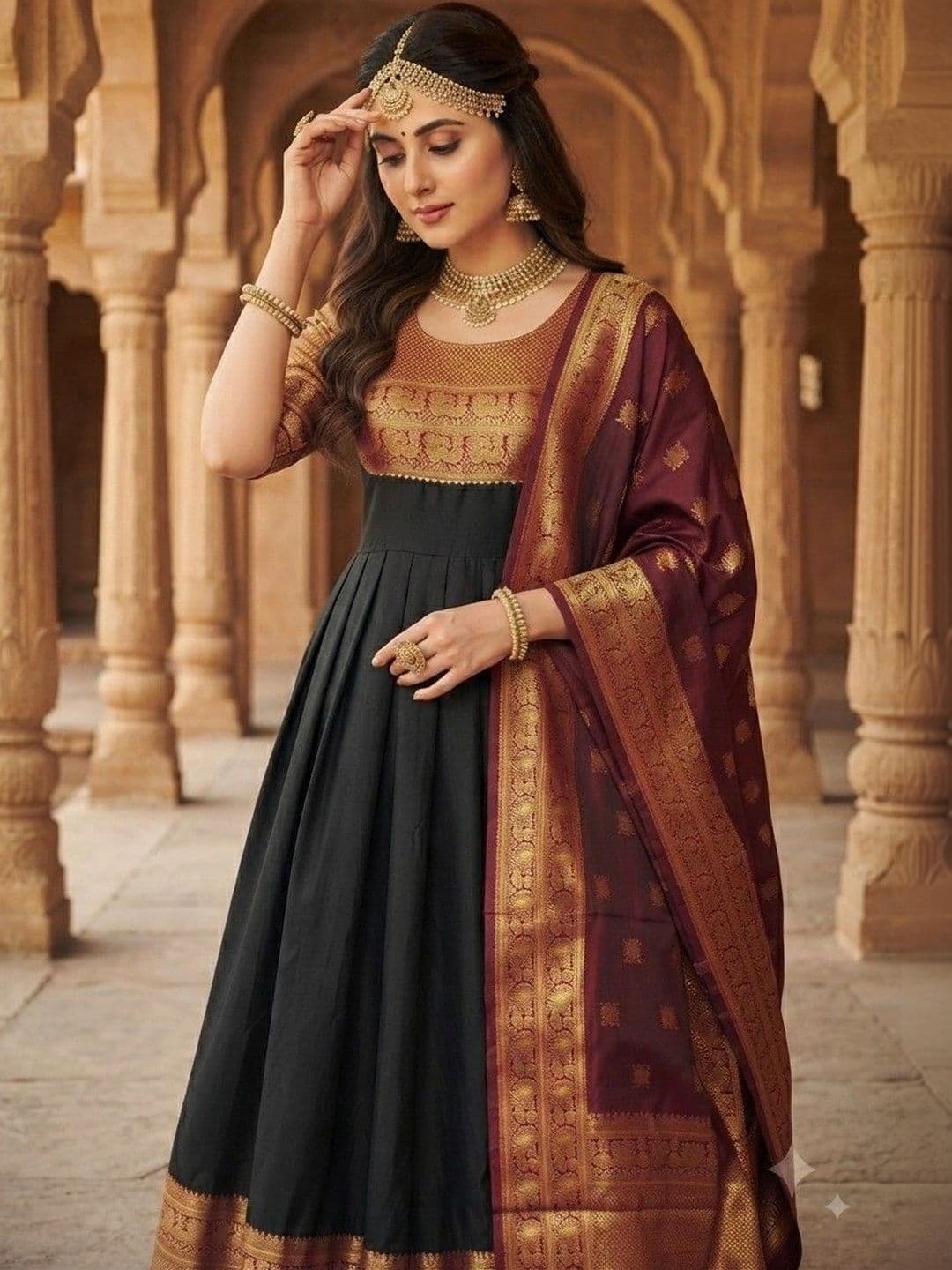 Kinjhit Fashion Embellished Round Neck A-line Gown Dress thumbnail 3