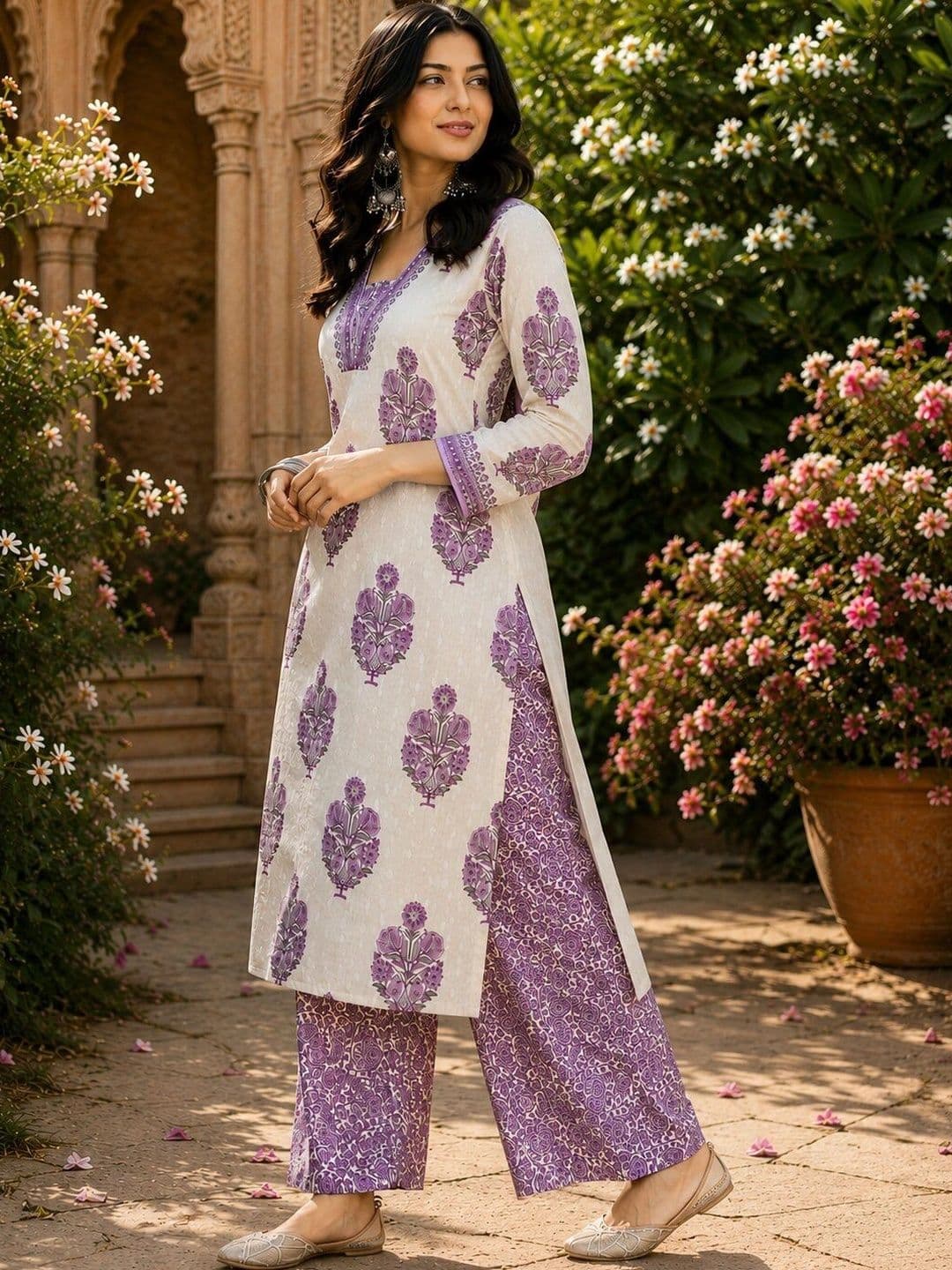 Anouk Mirage Women Floral Printed Regular Pure Cotton Kurta with Trousers & With Dupatta thumbnail 5