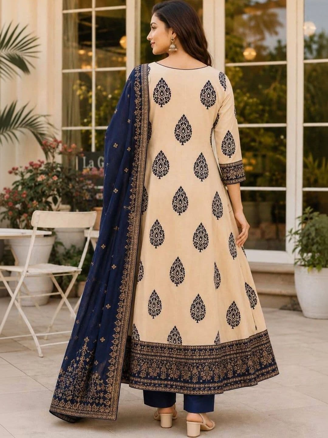 JAIMINI Women Ethnic Motifs Printed Angrakha Pure Cotton Kurta with Trousers & With Dupatta thumbnail 5