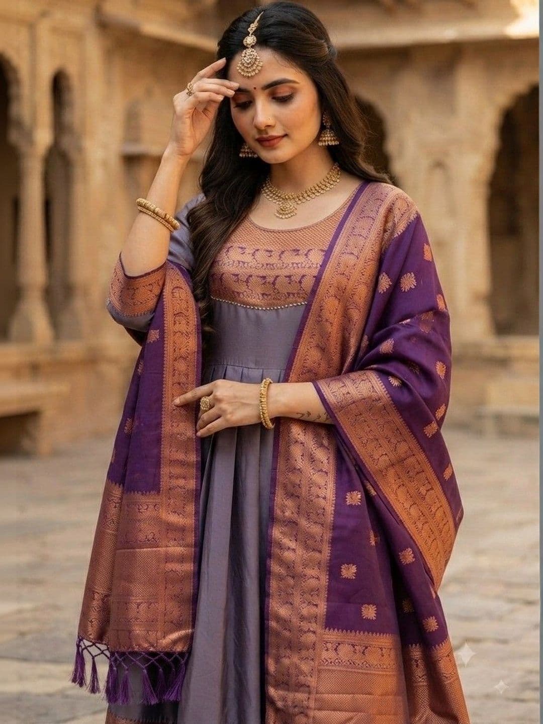 Kinjhit Fashion Embellished Round Neck A-line Gown Dress thumbnail 3