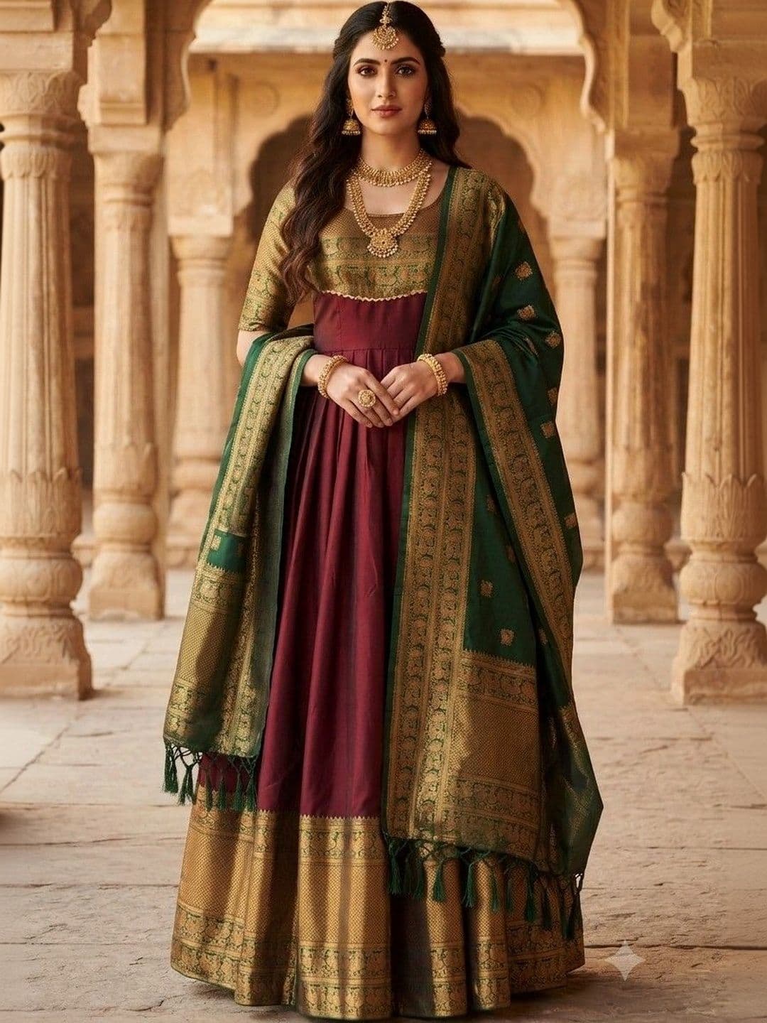 Kinjhit Fashion Embellished Round Neck A-line Gown Dress thumbnail 2
