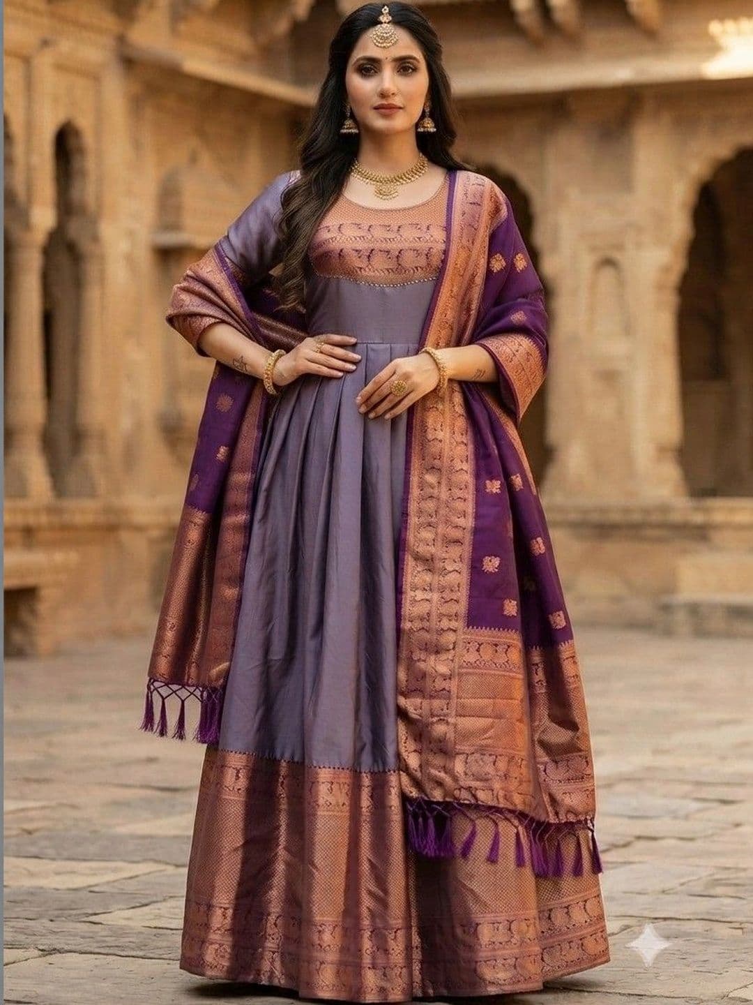 Kinjhit Fashion Embroidered Round Neck A-line Gown Dress - view 1