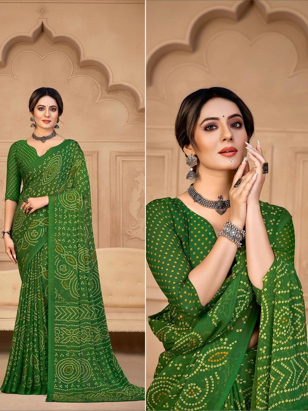 Peachmode Bandhani Poly Chiffon Bandhani Saree thumbnail 7