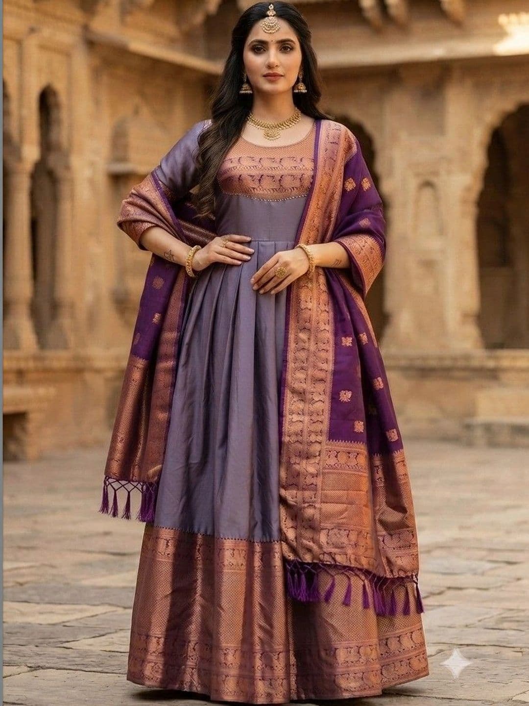 Kinjhit Fashion Embellished Round Neck A-line Gown Dress - view 1