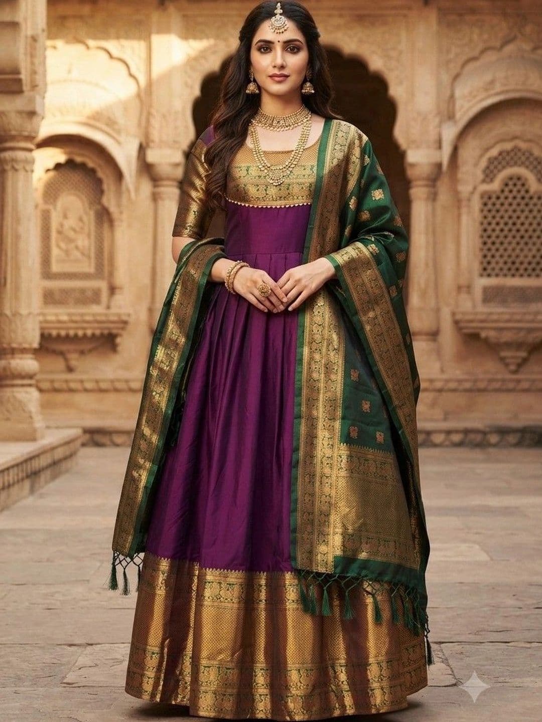 Kinjhit Fashion Embellished Round Neck A-line Gown Dress thumbnail 2