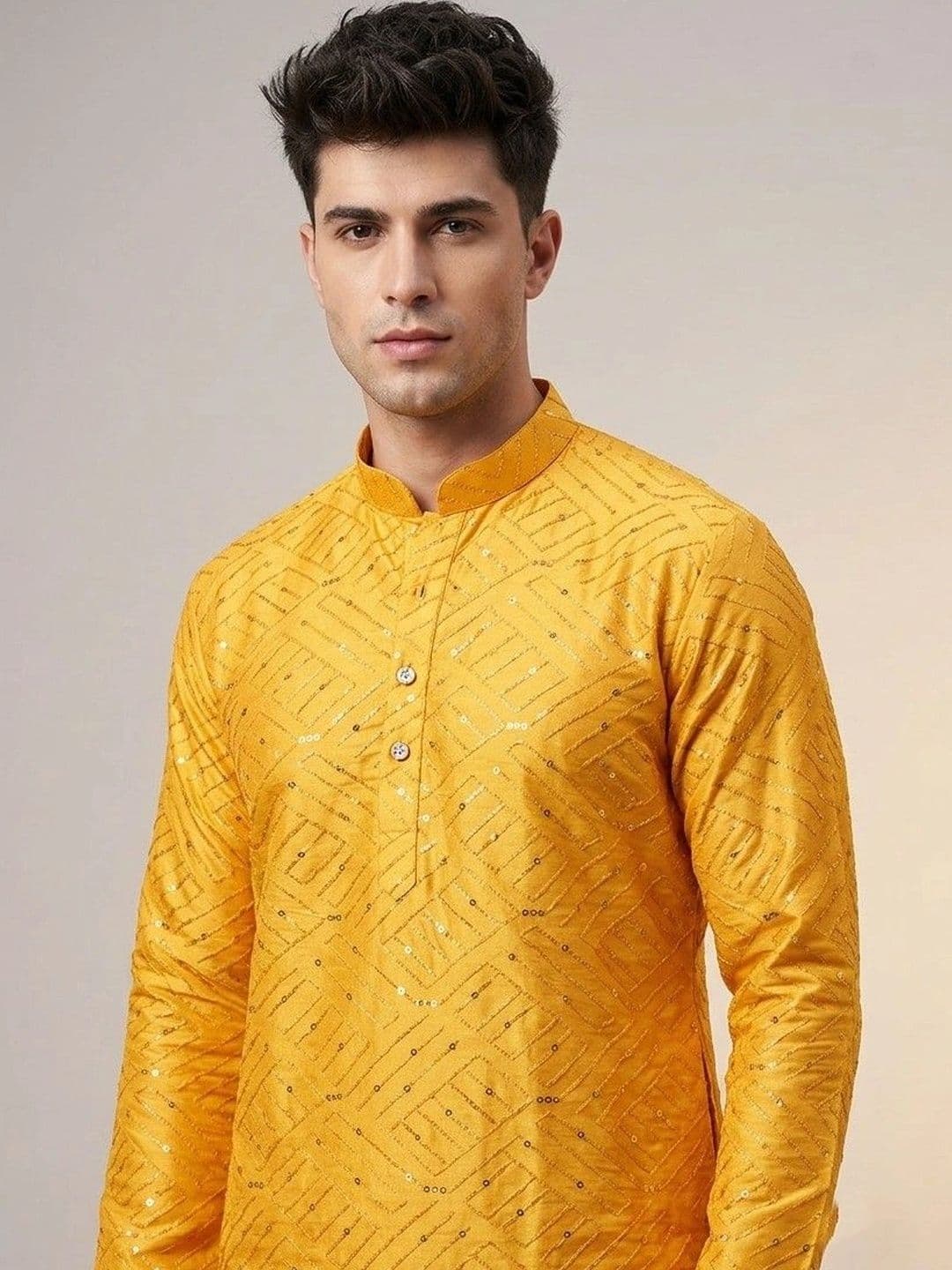 Rajkuwar Men Geometric Embellished Sequinned Kurta - view 1