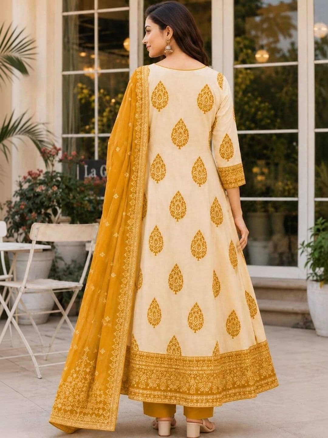 KALINI Women Ethnic Motifs Printed Angrakha Pure Cotton Kurta with Trousers & With Dupatta thumbnail 4