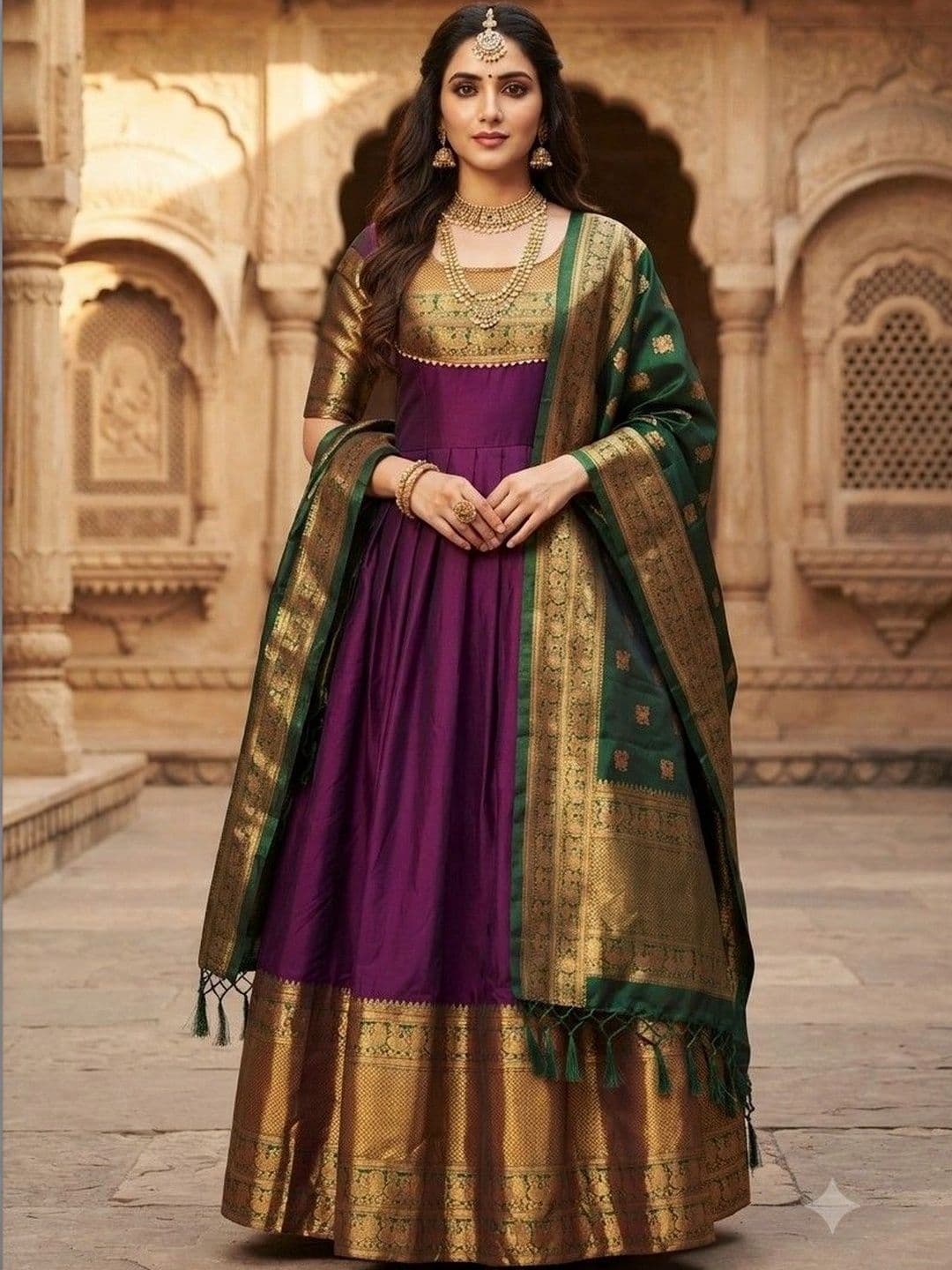 Kinjhit Fashion Embellished Round Neck A-line Gown Dress - view 1