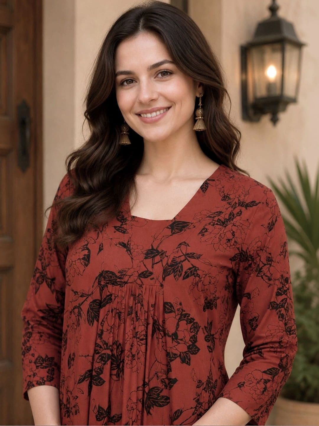 EVANORA Women Floral Printed Tiered Kurta with Palazzos thumbnail 2