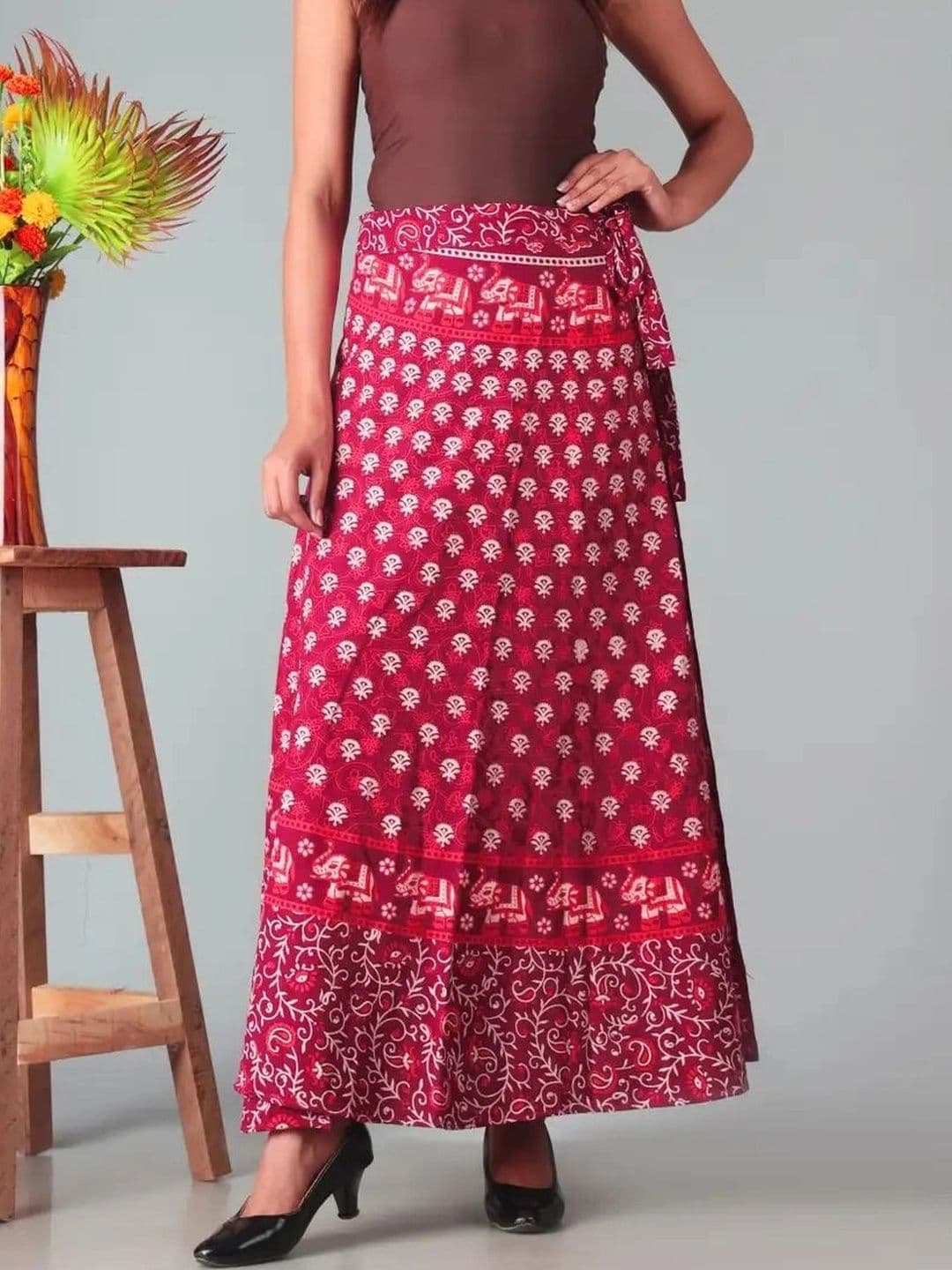 HIMCARE Women Cotton Cambric Floral Maxi Wrap Skirt - view 1