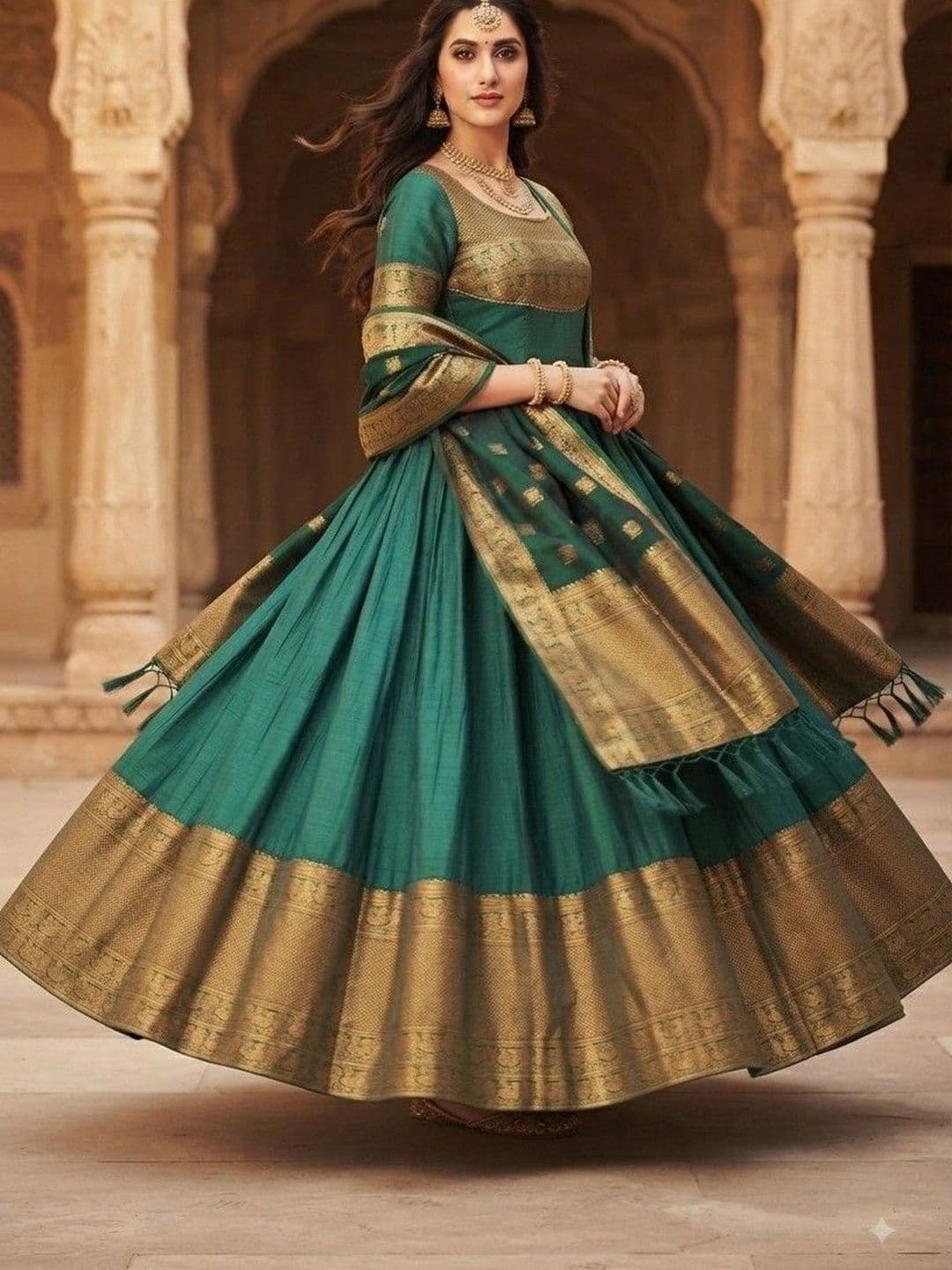Kinjhit Fashion Embroidered Round Neck A-line Gown Dress thumbnail 4