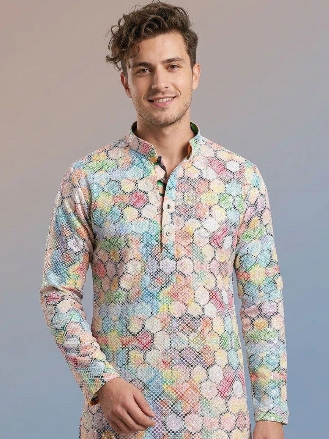 Rajkuwar Men Geometric Embellished Sequinned Kurta - view 1