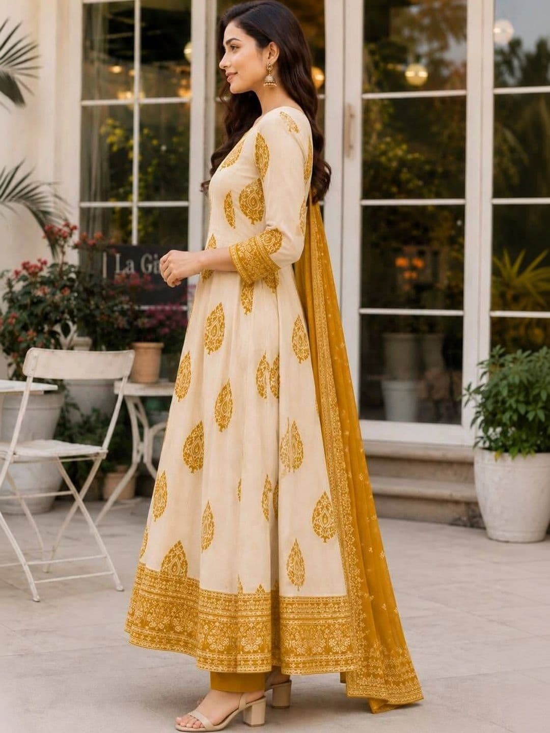 KALINI Women Ethnic Motifs Printed Angrakha Pure Cotton Kurta with Trousers & With Dupatta thumbnail 5