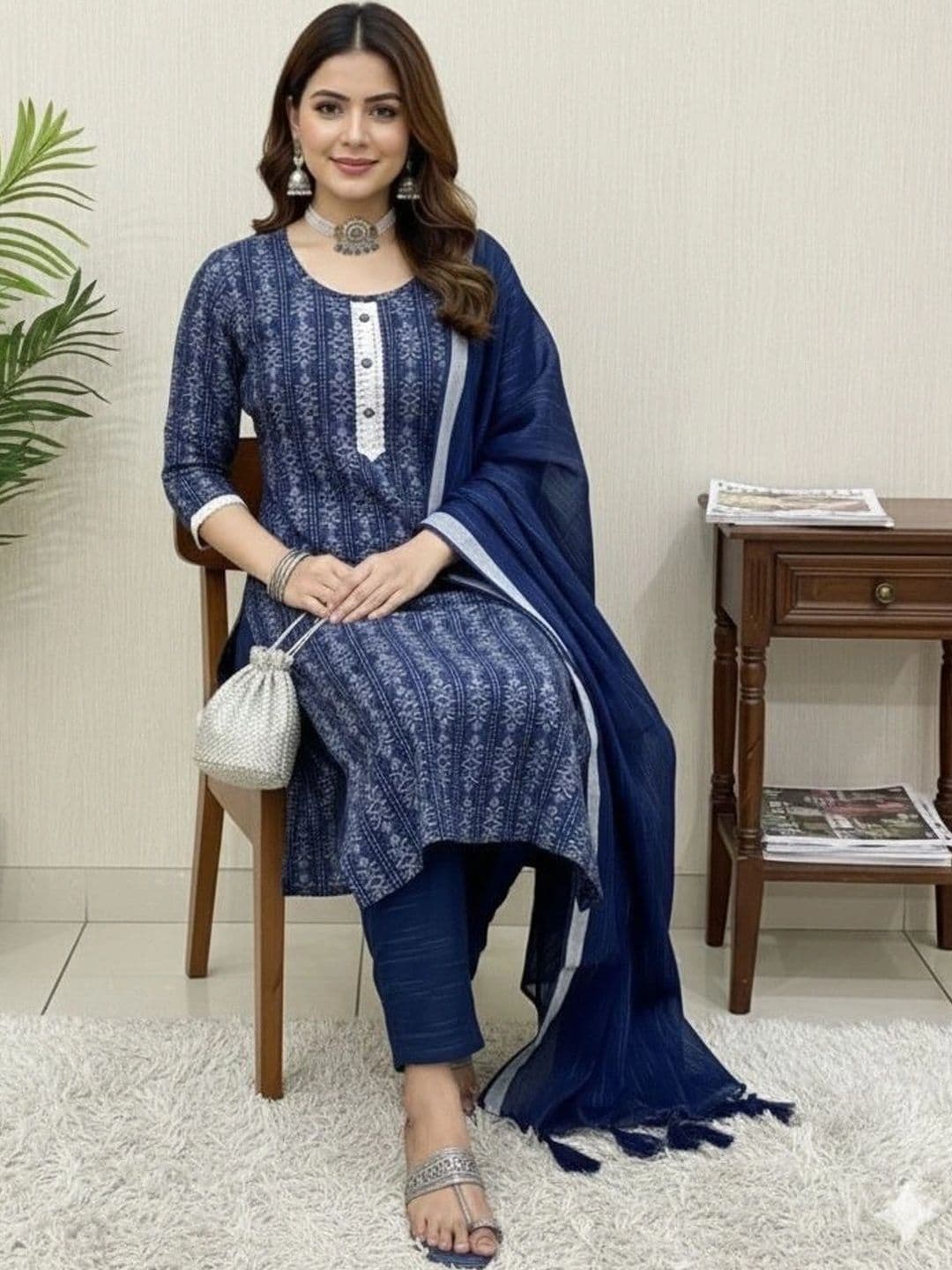 Sypher Boutique Women Ethnic Motifs Printed Regular Pure Cotton Kurta with Trousers & With Dupatta thumbnail 2