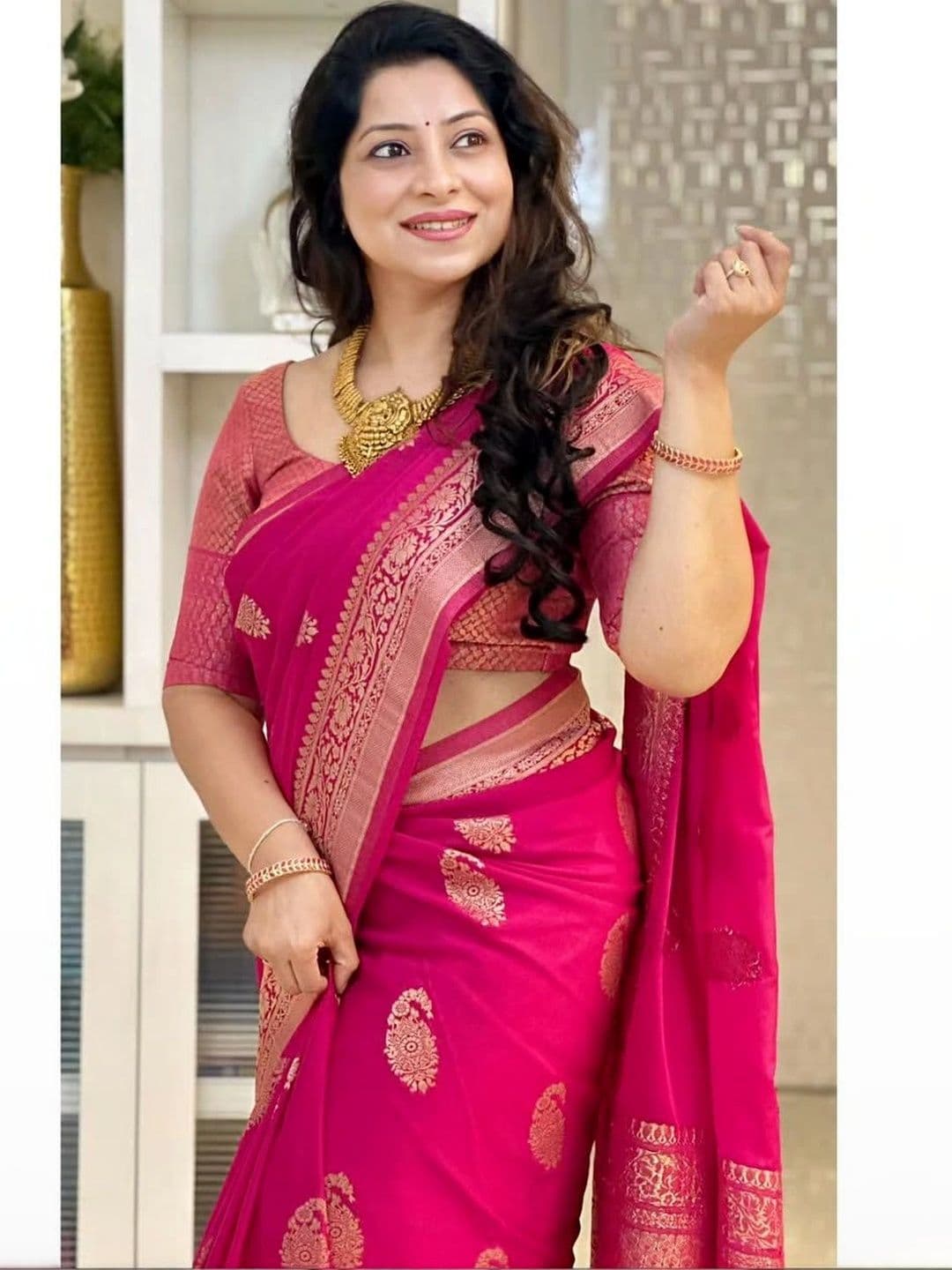 revika Women Woven Design Zari Art Silk Designer Kanjeevaram Saree thumbnail 2