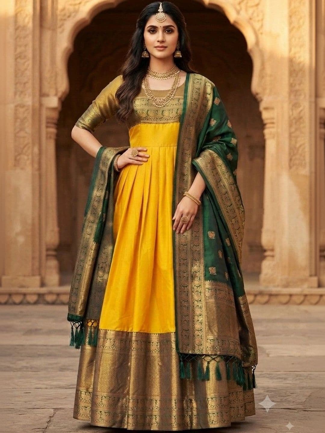 Kinjhit Fashion Embellished Round Neck A-line Gown Dress thumbnail 2