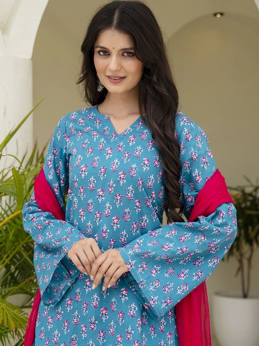 JEMCY Women Ethnic Motifs Printed Regular Pure Cotton Kurta with Patiala & With Dupatta thumbnail 3