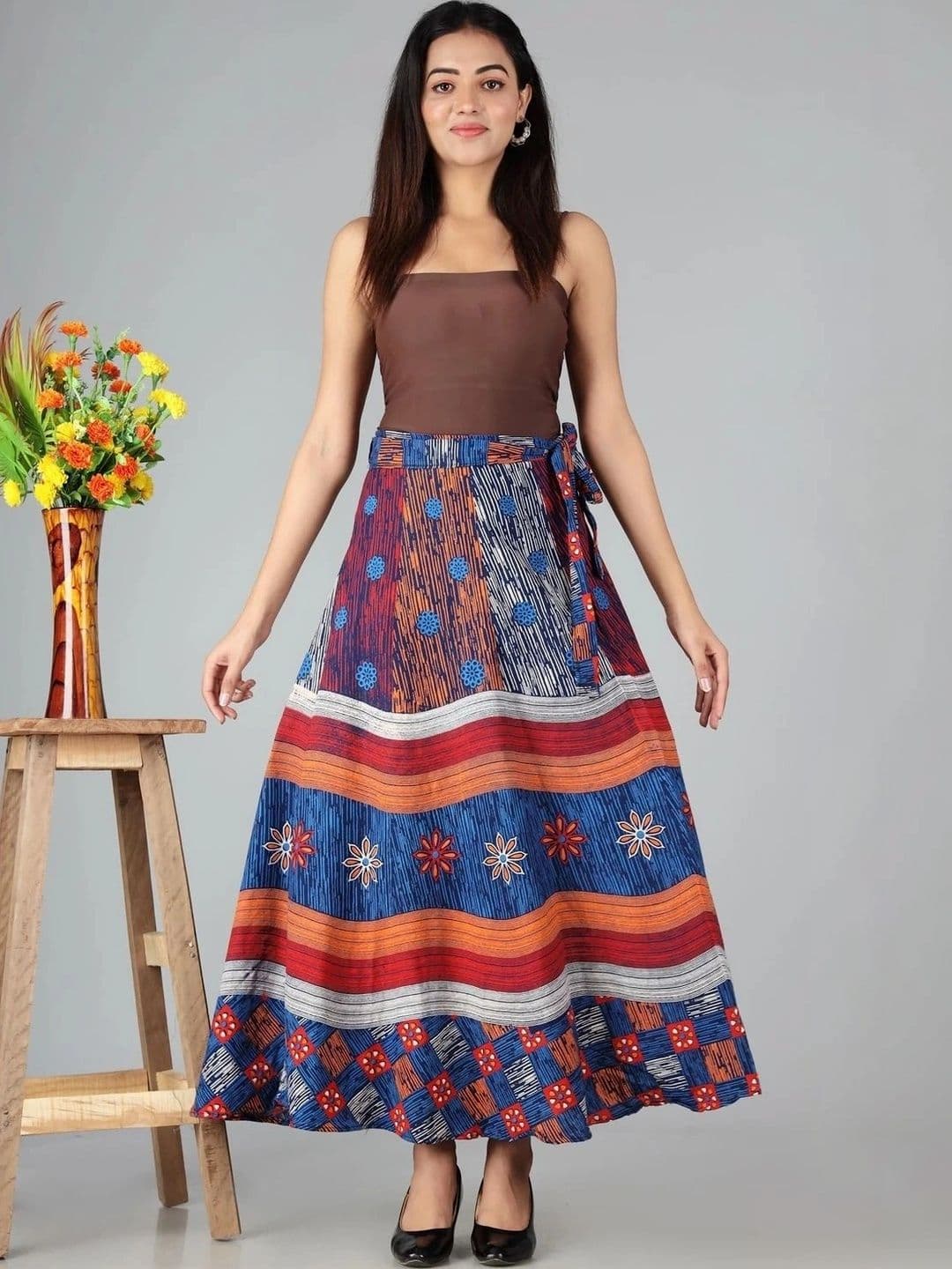 HIMCARE Women Cotton Cambric Floral Maxi Wrap Skirt - view 1
