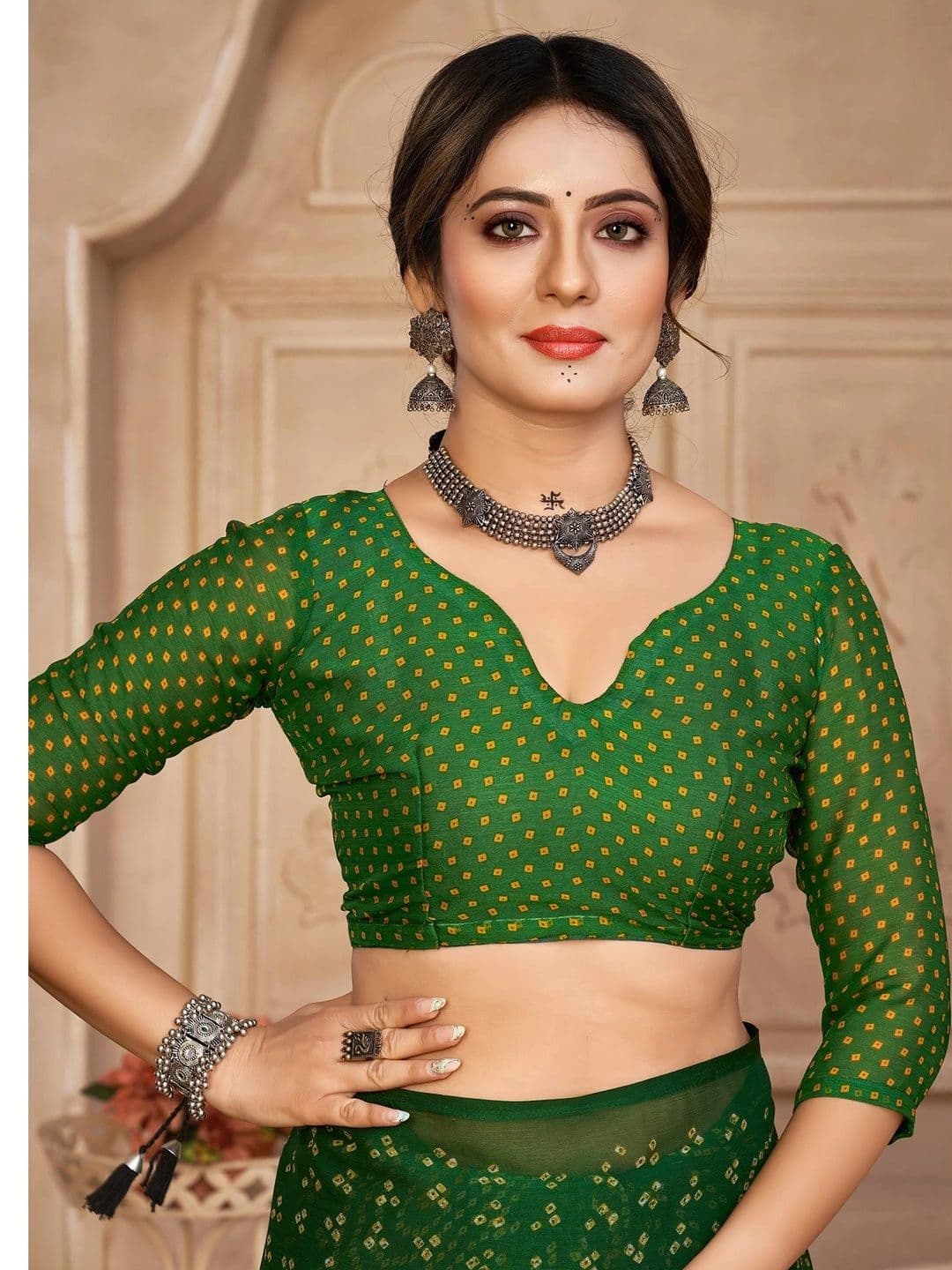 Peachmode Bandhani Poly Chiffon Bandhani Saree thumbnail 5