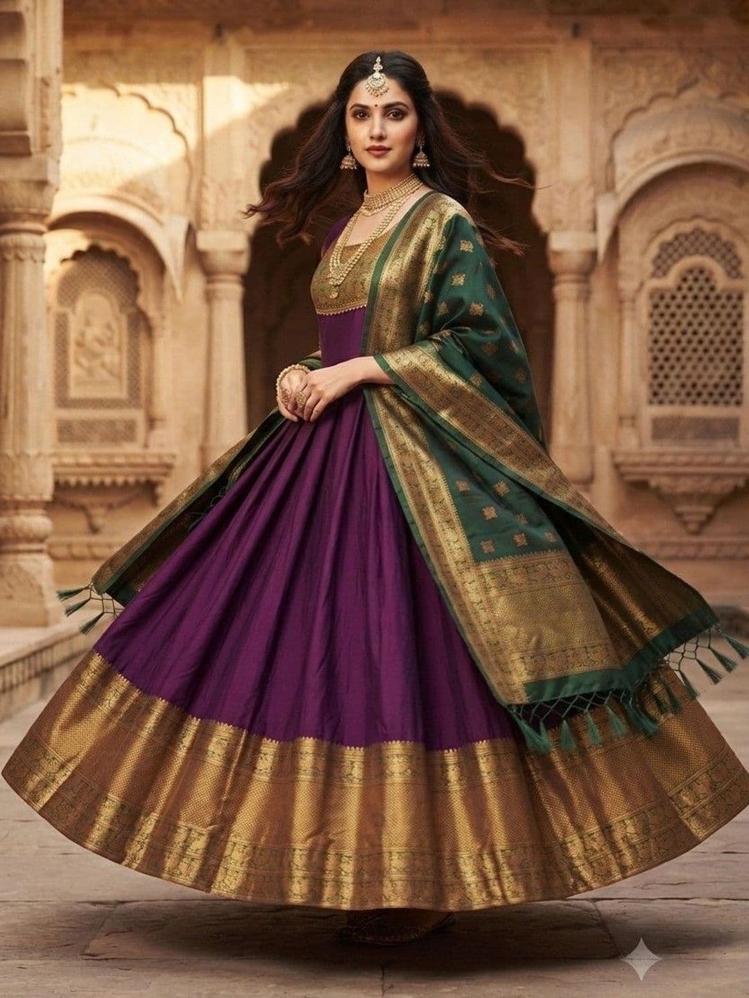 Kinjhit Fashion Embellished Round Neck A-line Gown Dress thumbnail 4