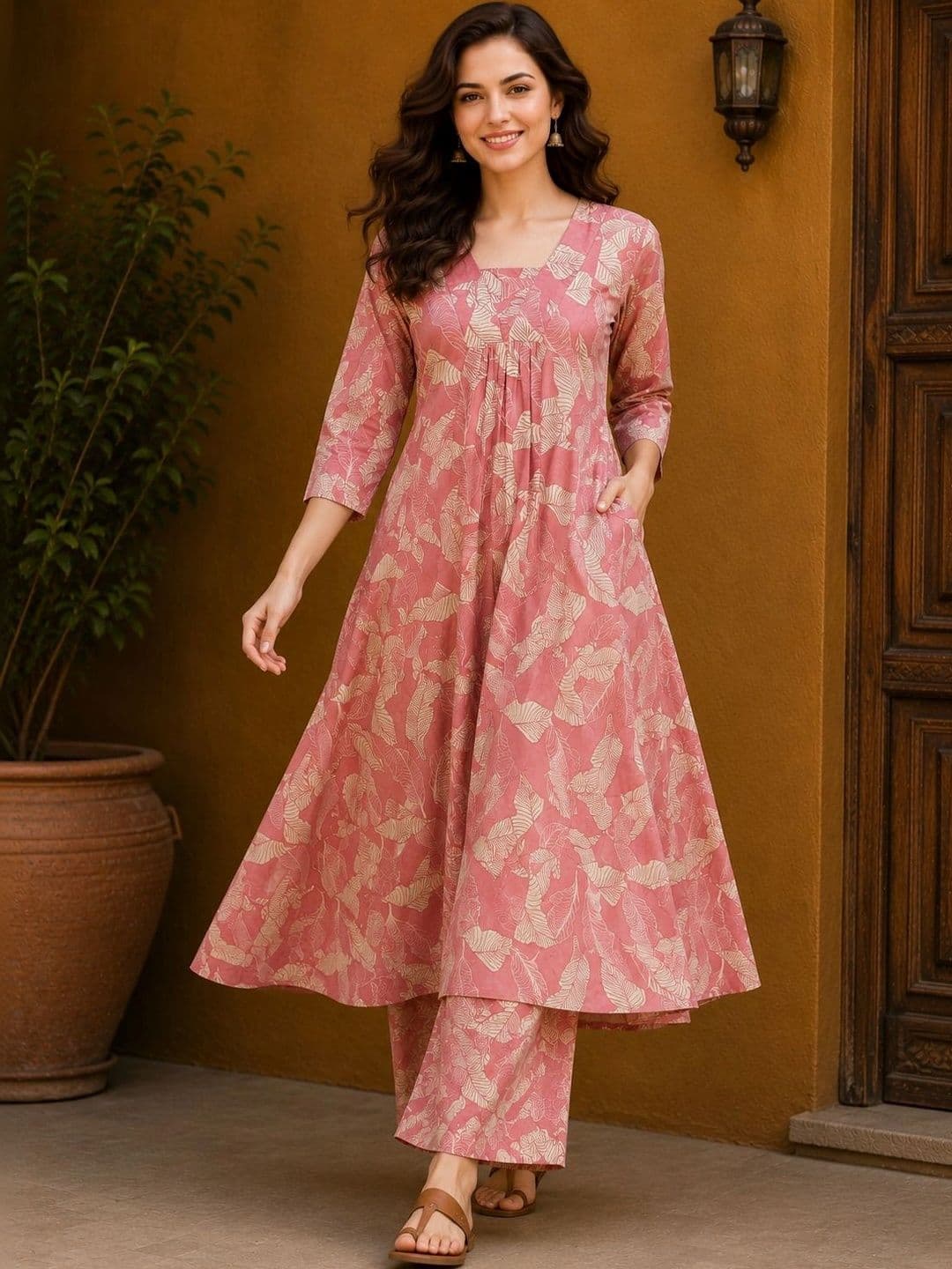 NEW ETHNIC 4 YOU Women Floral Printed Pleated Kurta with Palazzos - view 1