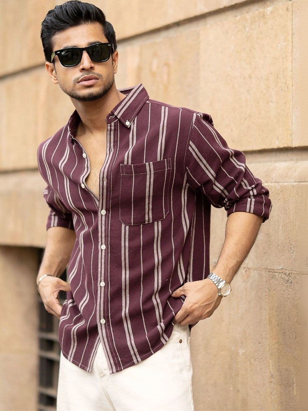 Powerlook Men Striped Spread Collar Cotton Casual Shirt thumbnail 4