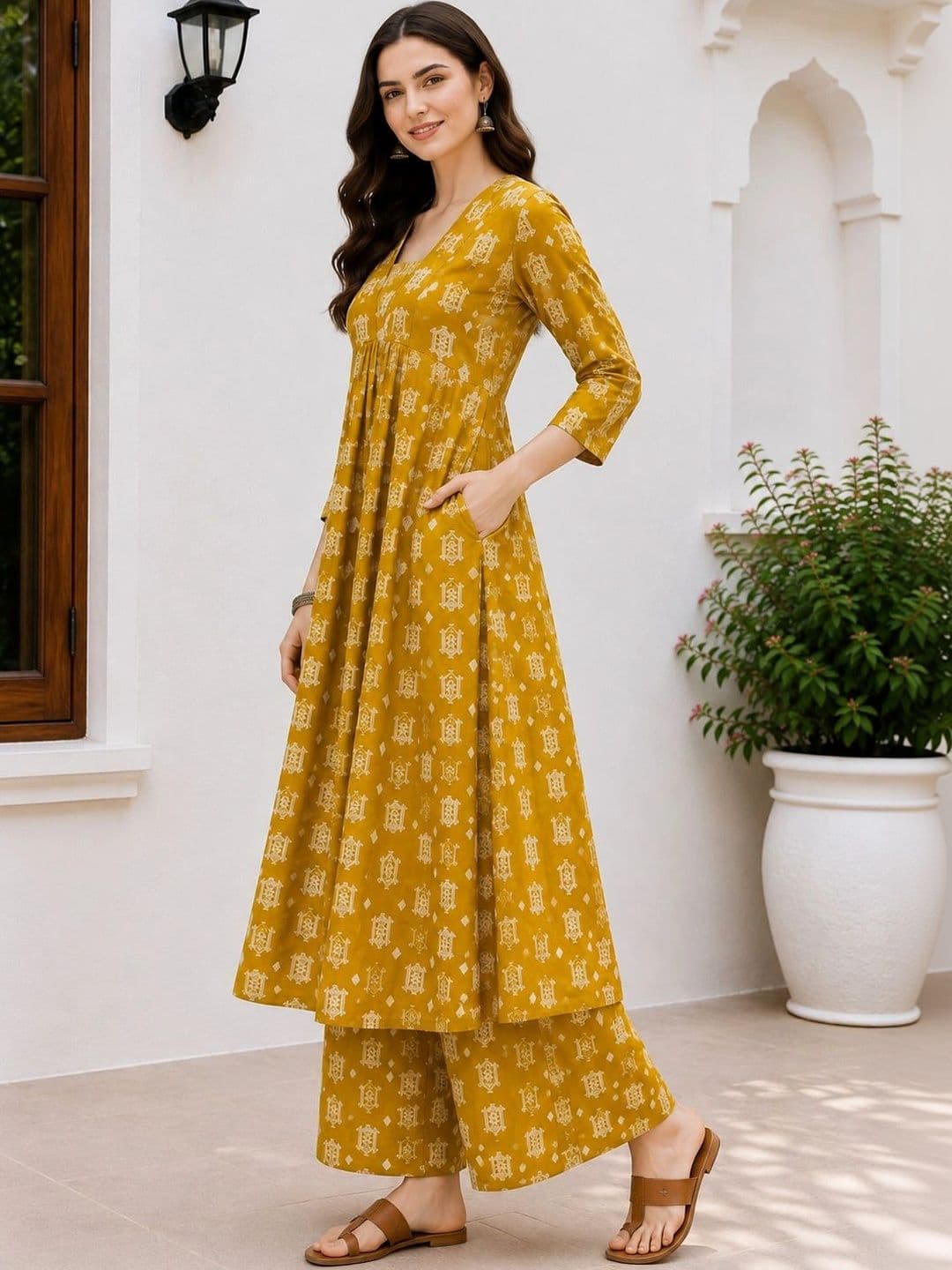 DSK STUDIO Women Ethnic Motifs Printed Empire Kurta with Palazzos thumbnail 3