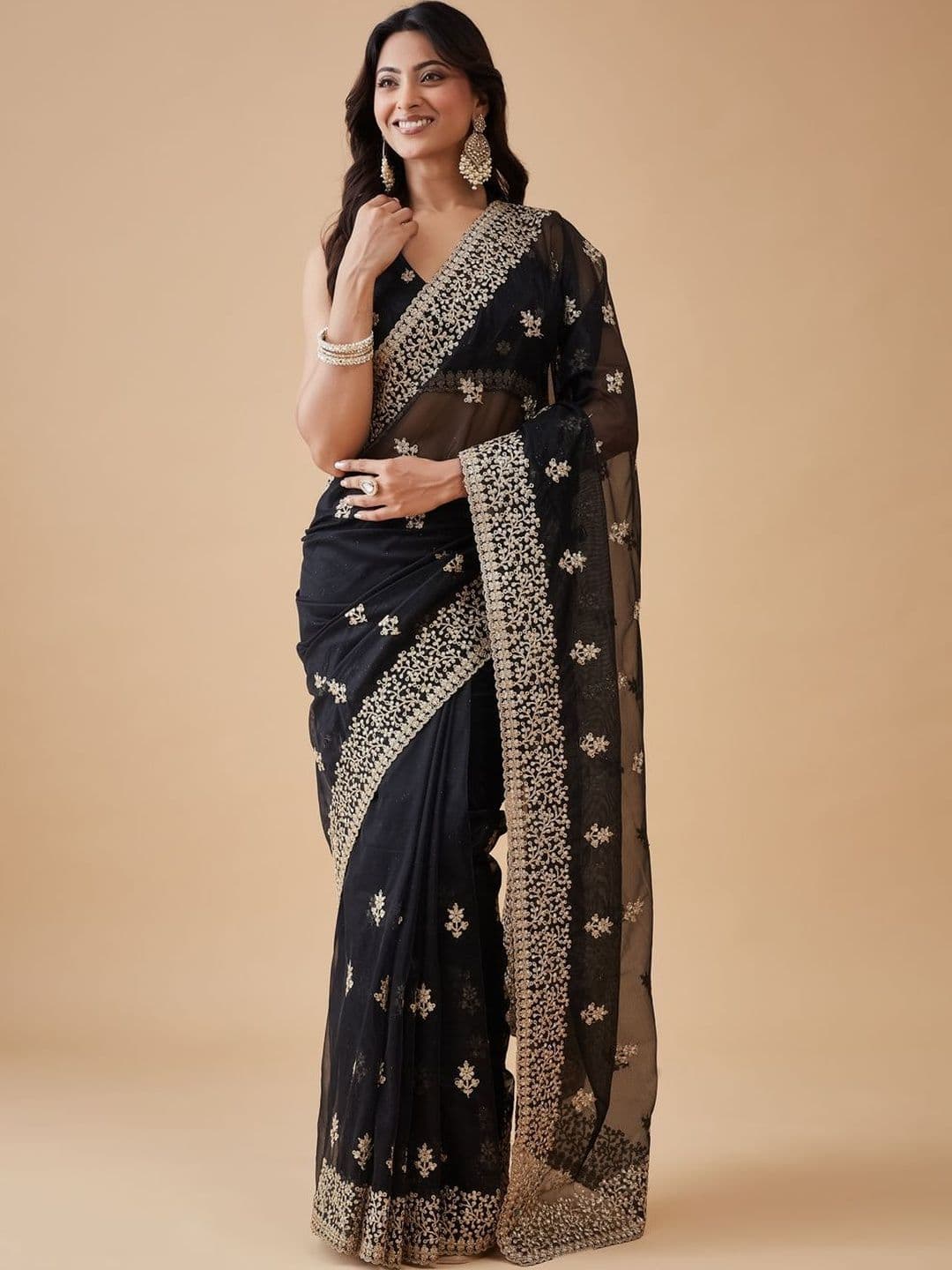 kasee Embellished Embroidered Supernet Heavy Work Saree thumbnail 4