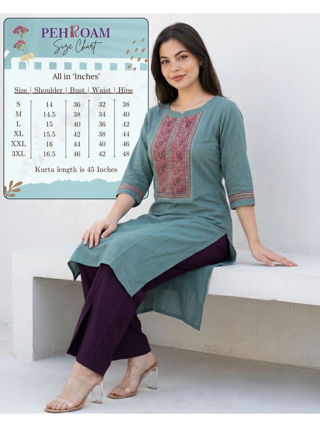 Pehroam Women Ethnic Motifs Embroidered Mirror Work Handloom Kurta thumbnail 6