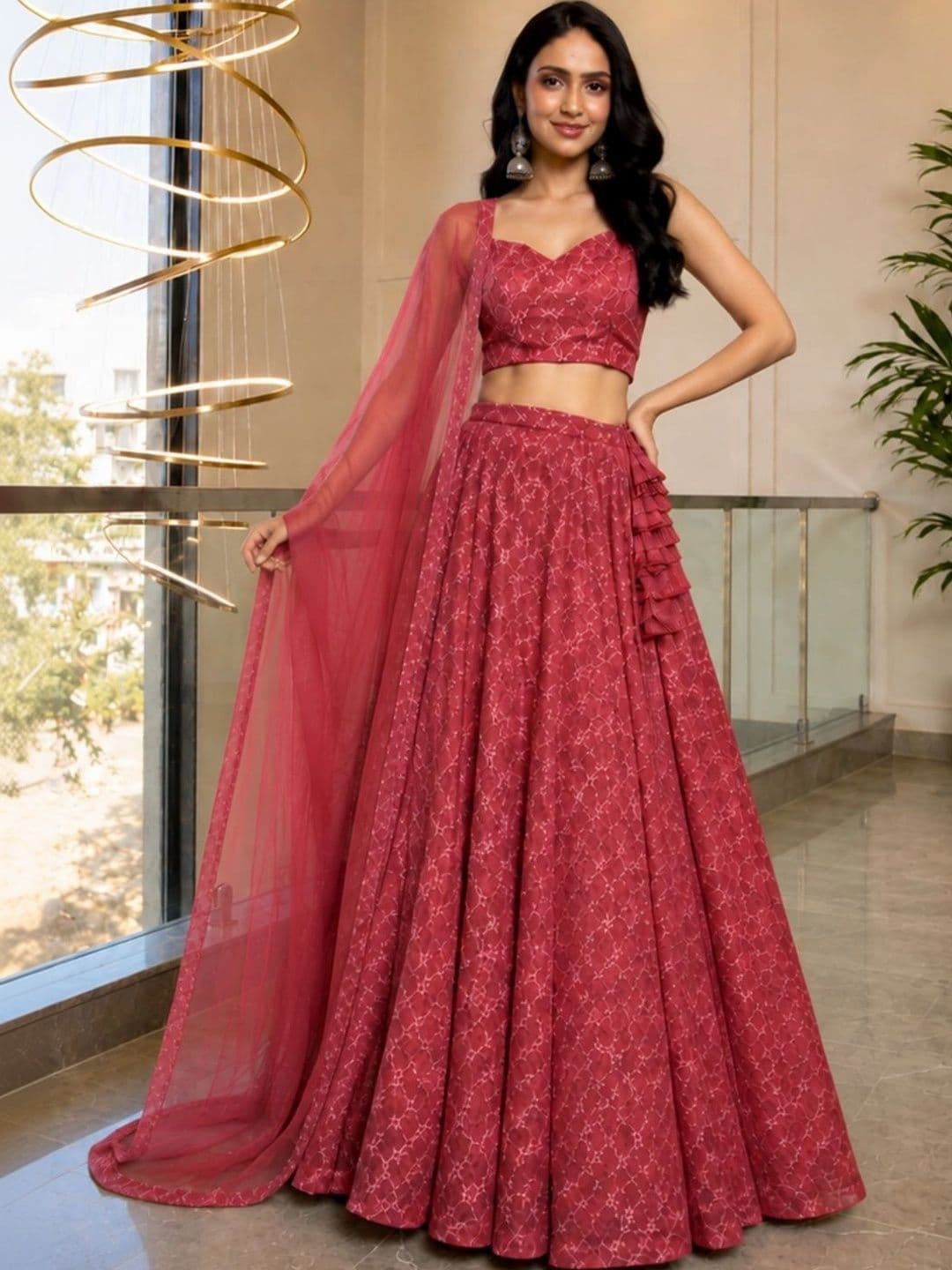 HOUSE OF JAMOTI Embroidered Thread Work Ready to Wear Lehenga & Blouse With Dupatta - view 1