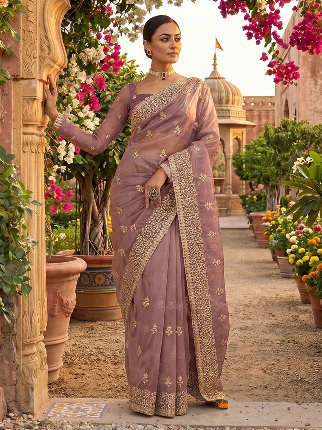 kasee Floral Zardozi Supernet Saree thumbnail 6