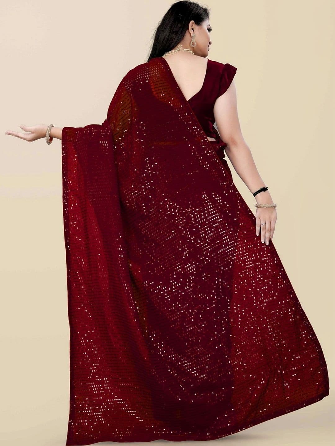 FashionsEye Embellished Sequinned Poly Georgette Designer Saree thumbnail 5