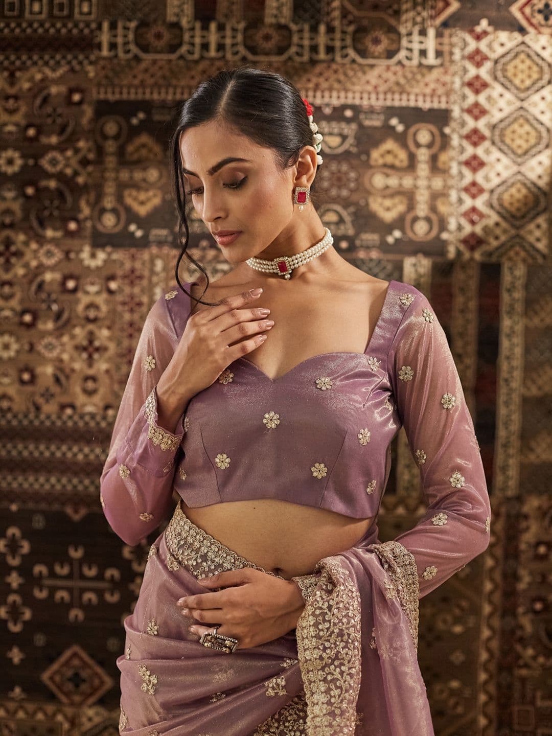 kasee Floral Zardozi Supernet Saree thumbnail 3