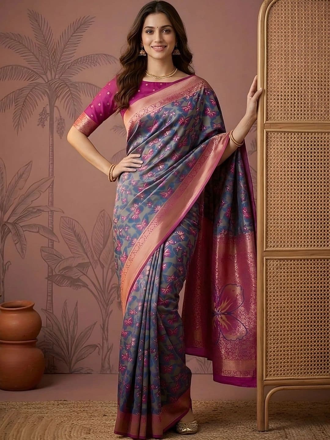 Mitera Floral Zari Silk Blend Saree thumbnail 4