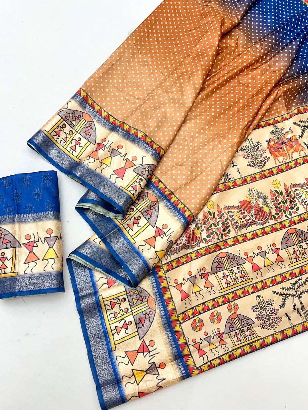 NARIVESH TRENDS Warli Silk Blend Saree thumbnail 4