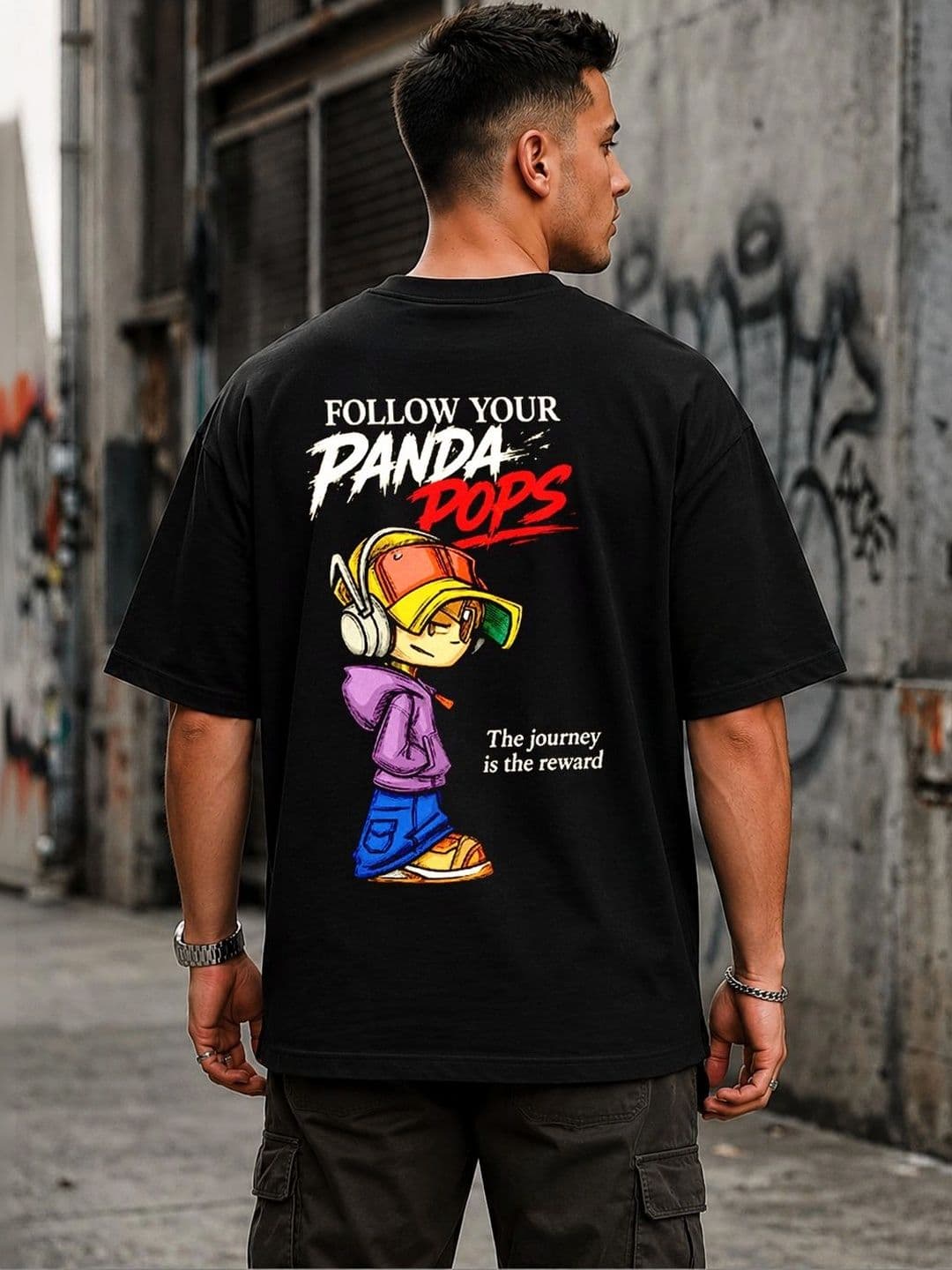 PANDA POPS Men Typography Printed Drop-Shoulder Sleeves T-shirt thumbnail 3