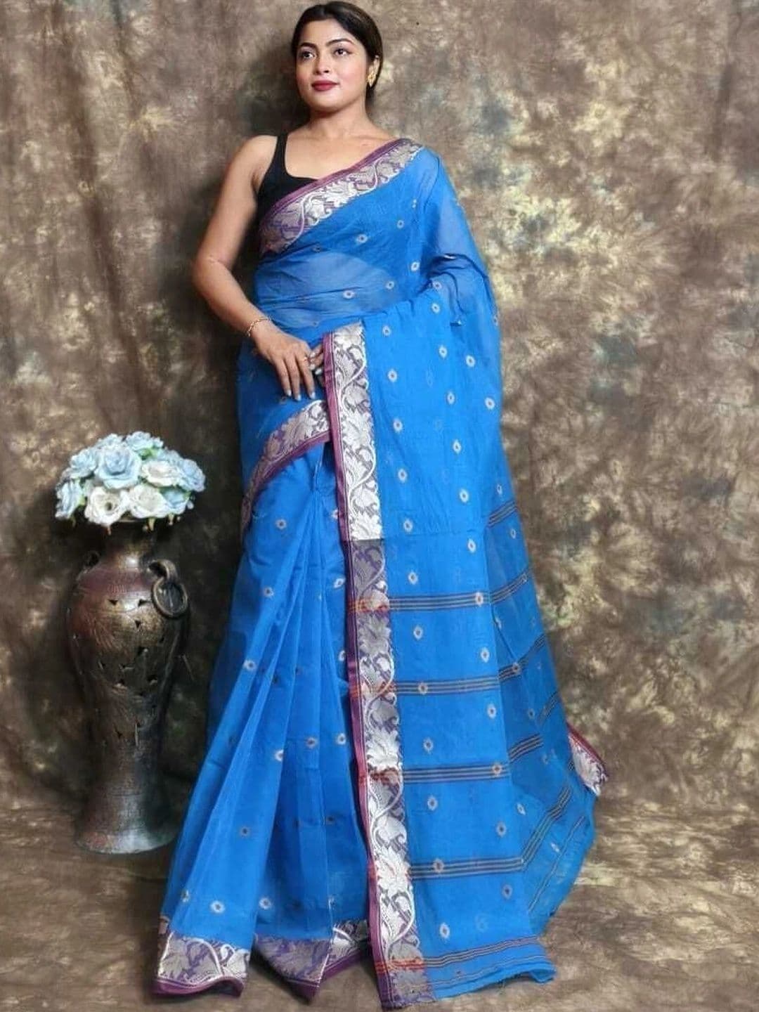 TANTSHREE Woven Design Zari Pure Cotton Saree - view 1