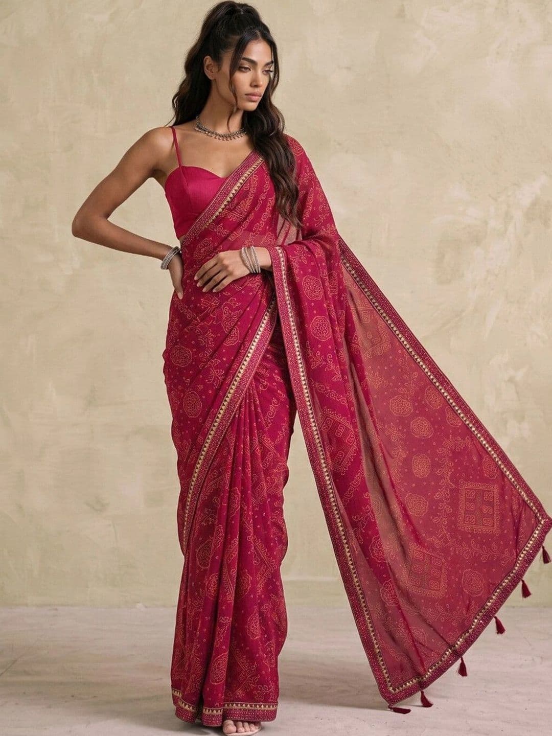 SAARA Bandhani Pure Georgette Saree thumbnail 4