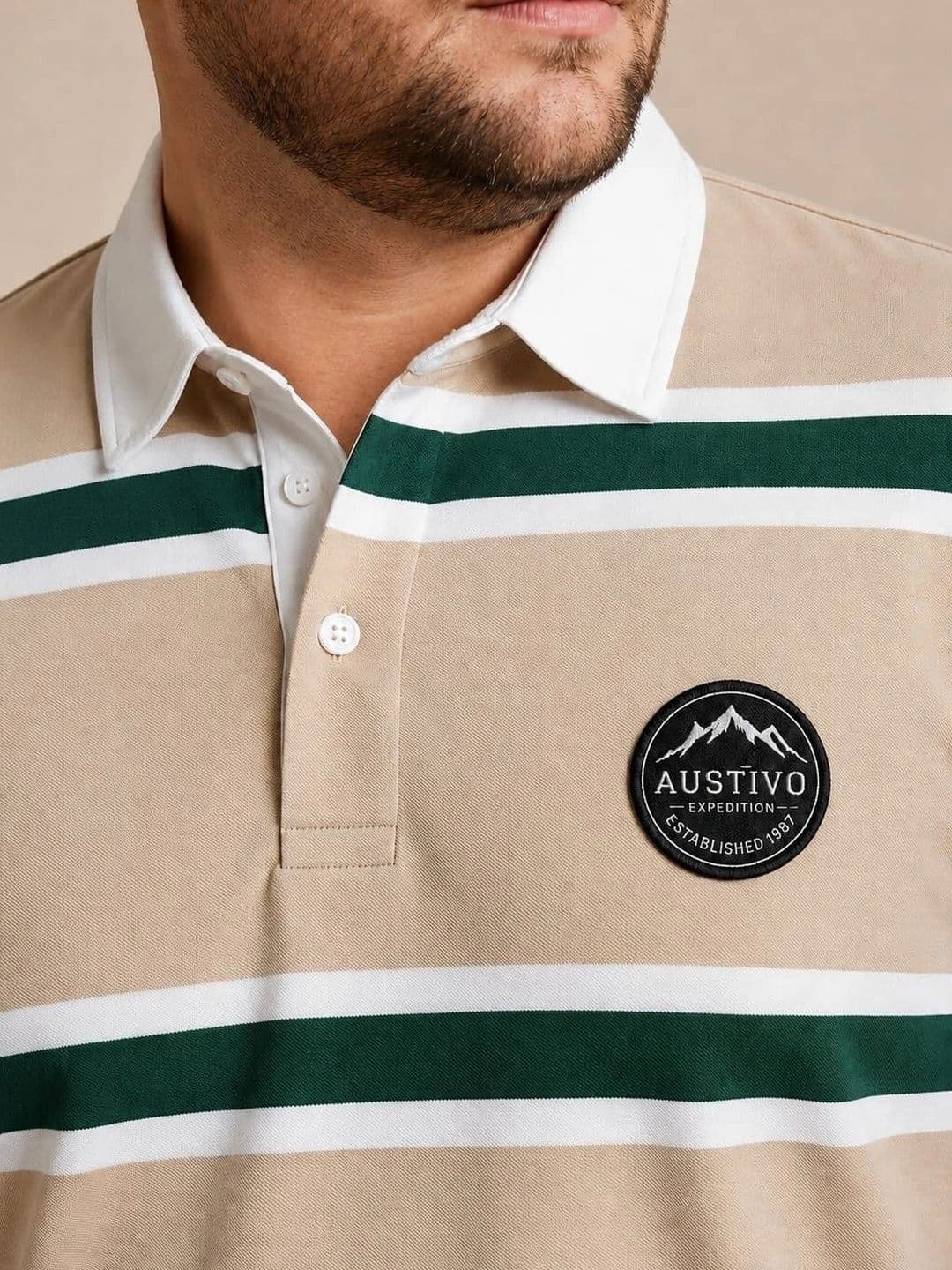 AUSTIVO Men Striped Polo Collar T-shirt thumbnail 5