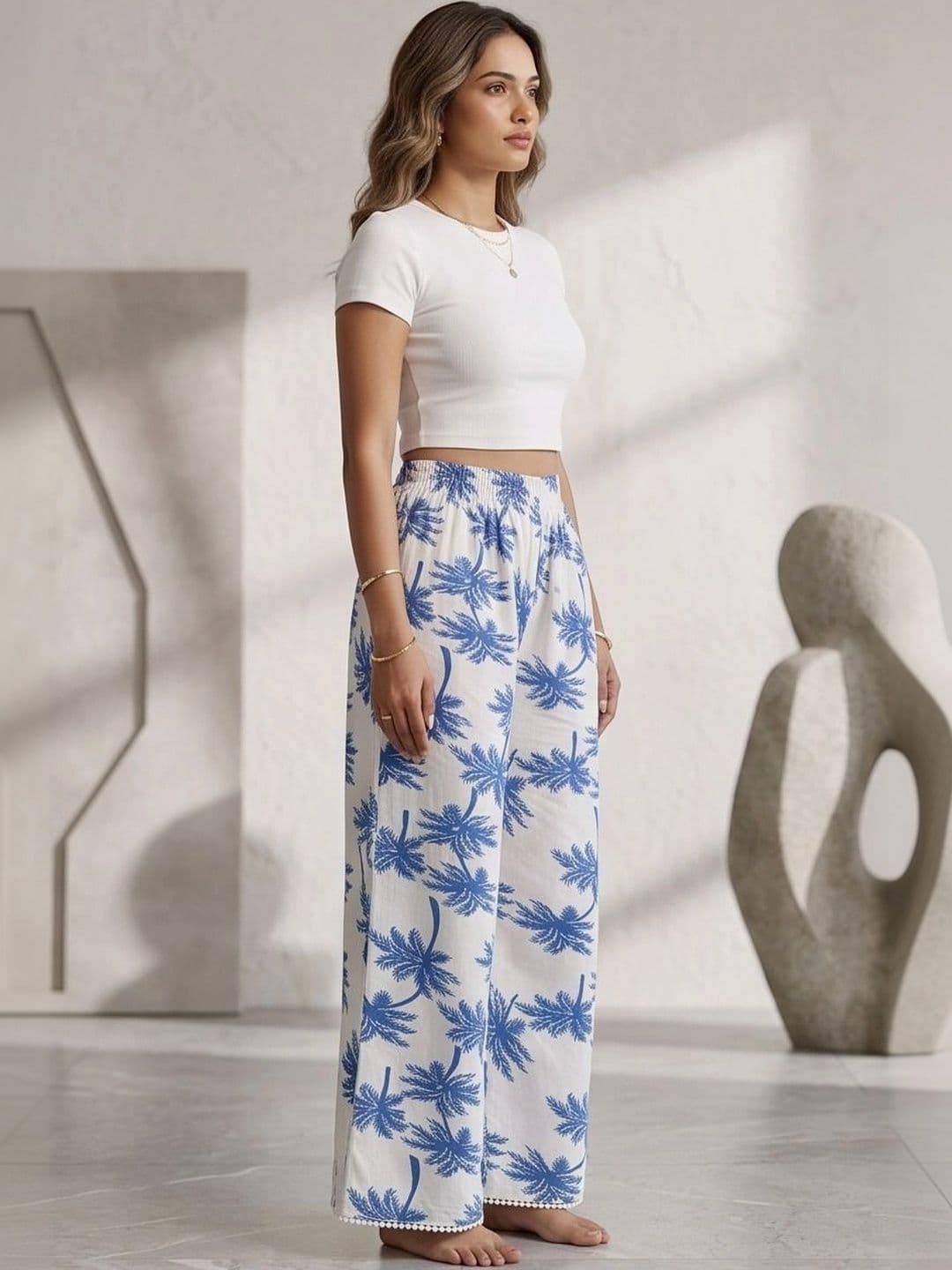 AVEE FASHION Women Printed Knitted Palazzos thumbnail 3