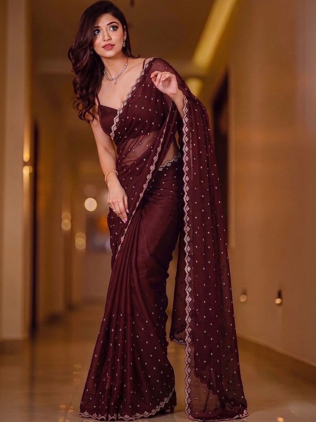 BHOJAL CREATION Embroidered Silk Blend Heavy Work Saree - view 1