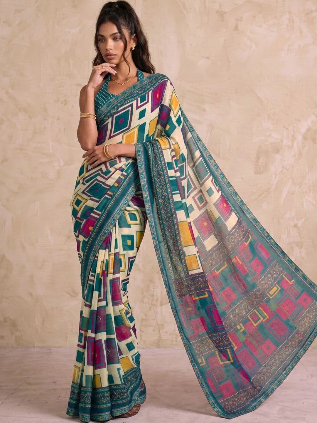 SAARA Ethnic Motifs Pure Georgette Saree thumbnail 4