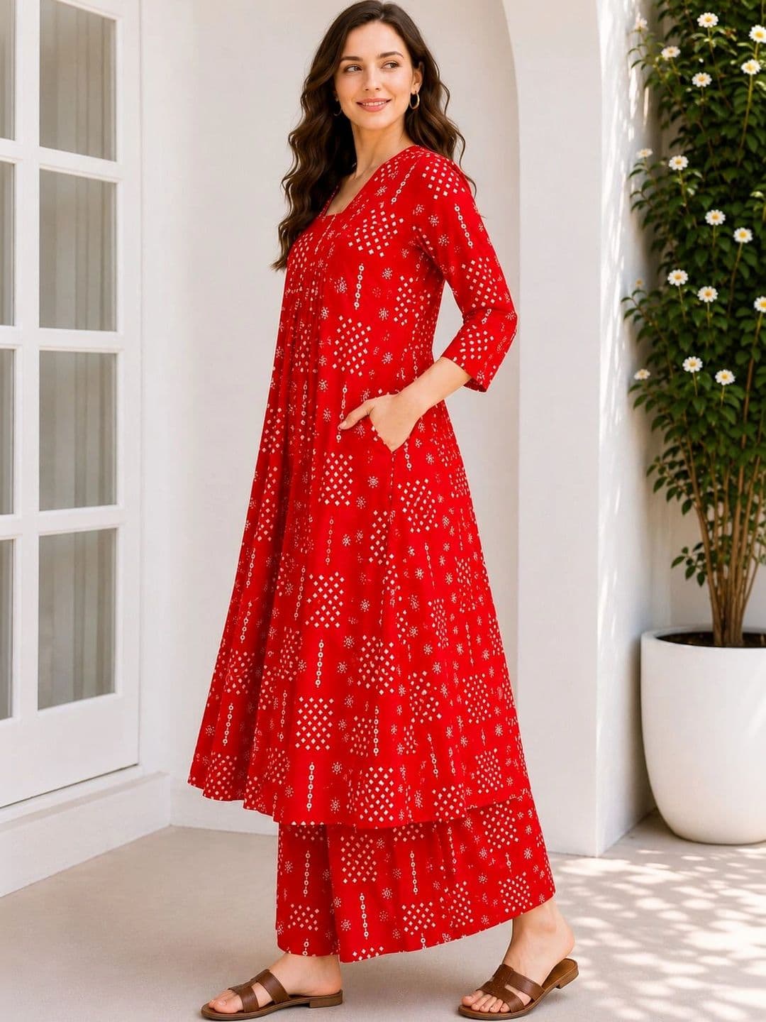 EVANORA Women Printed Regular Kurta with Palazzos thumbnail 5