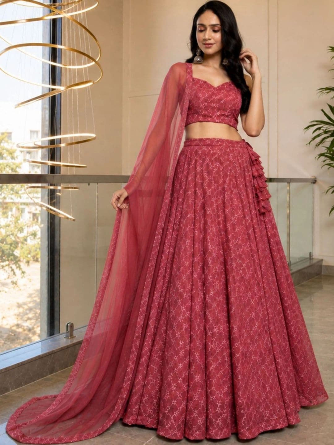 HOUSE OF JAMOTI Embroidered Thread Work Ready to Wear Lehenga & Blouse With Dupatta thumbnail 4
