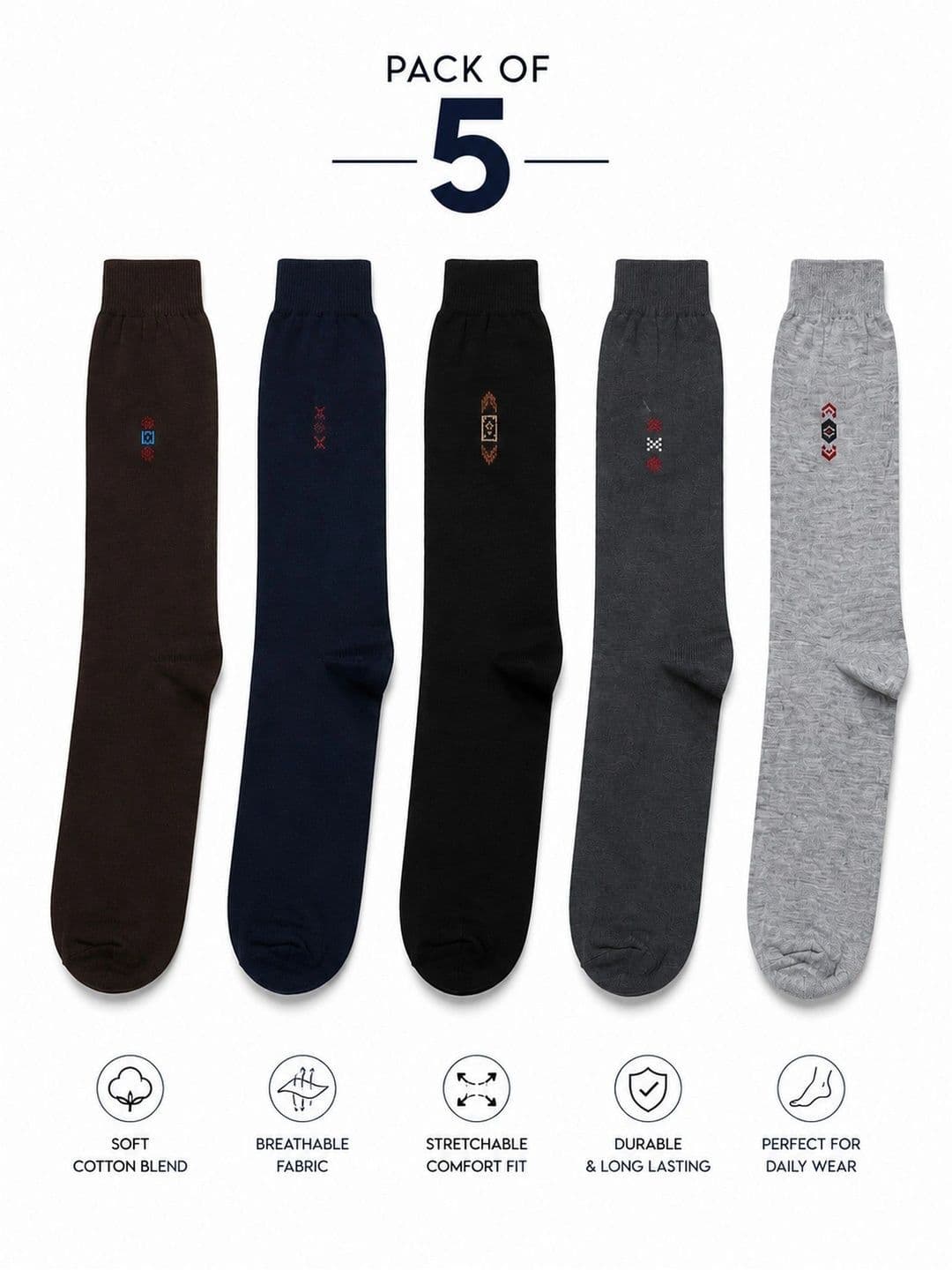 SHOPCASH Men Pack of 5 Cotton Assorted Above Ankle Socks - view 1